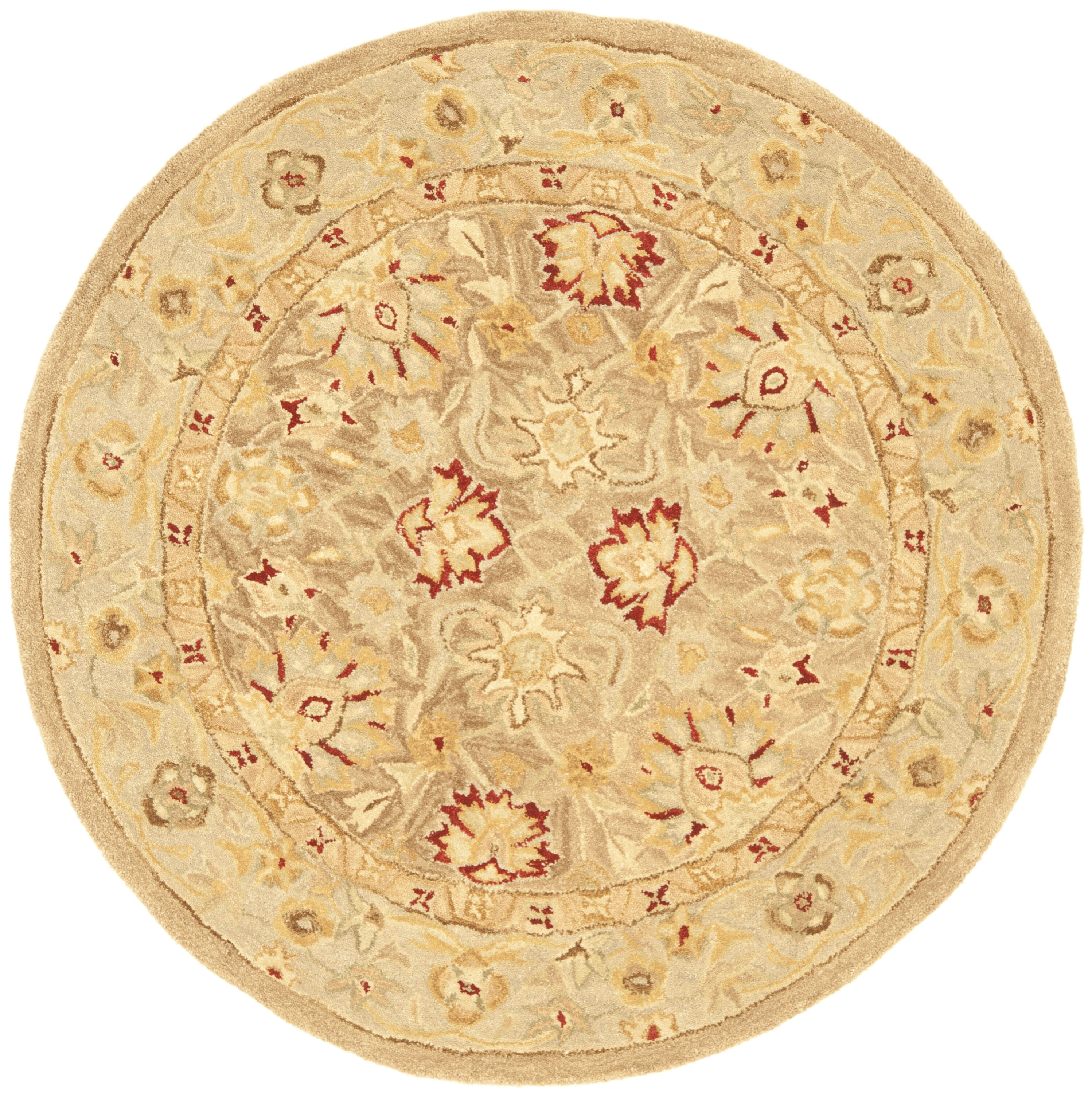 Anatolia Elegance Hand-Tufted Tan/Ivory Floral Wool Round Rug, 4'