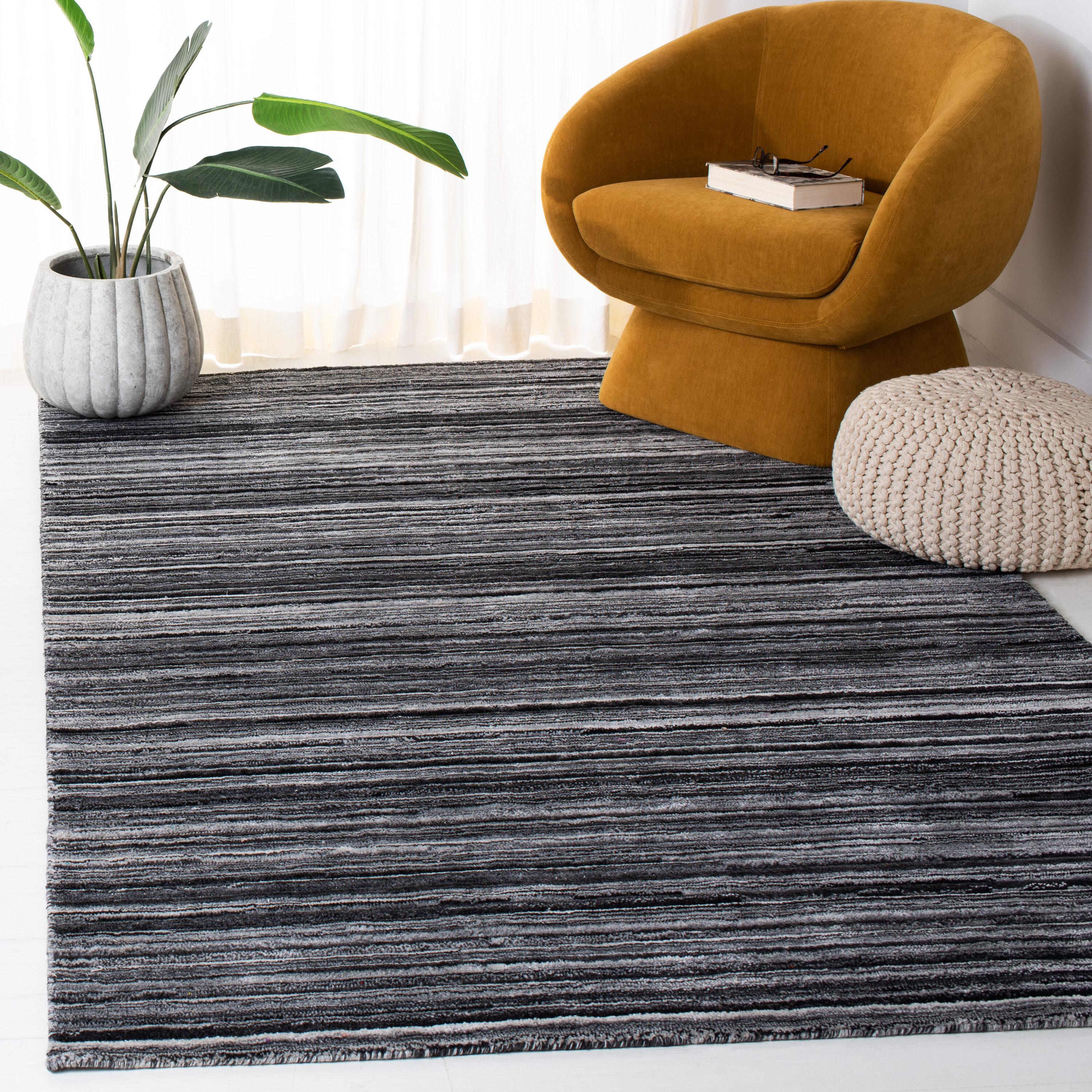  Elements 701 Black/Gray Contemporary 5ft x 8ft Medium Rectangle Rug
