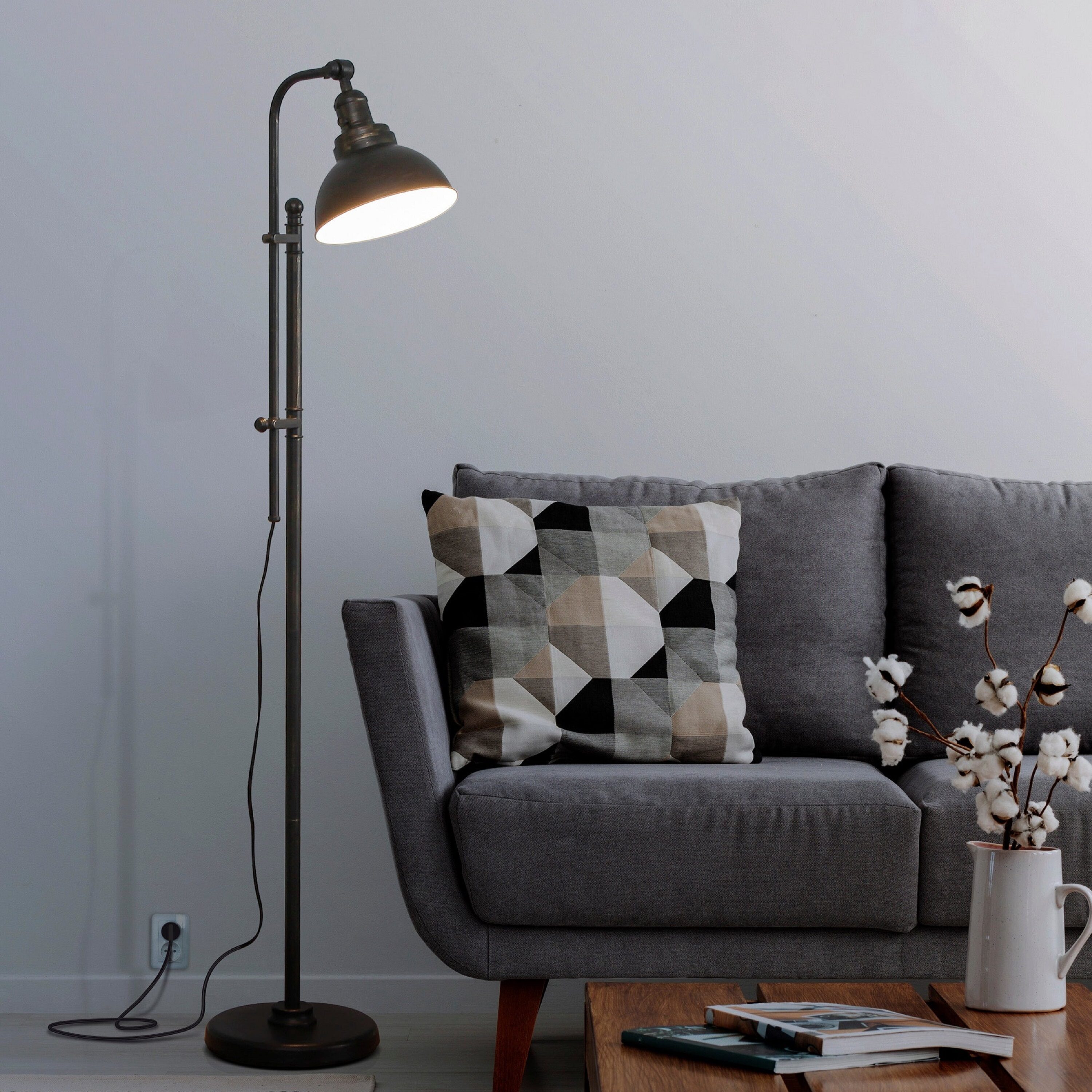 Bronze Adjustable Industrial LED Floor Lamp with Alexa Compatibility