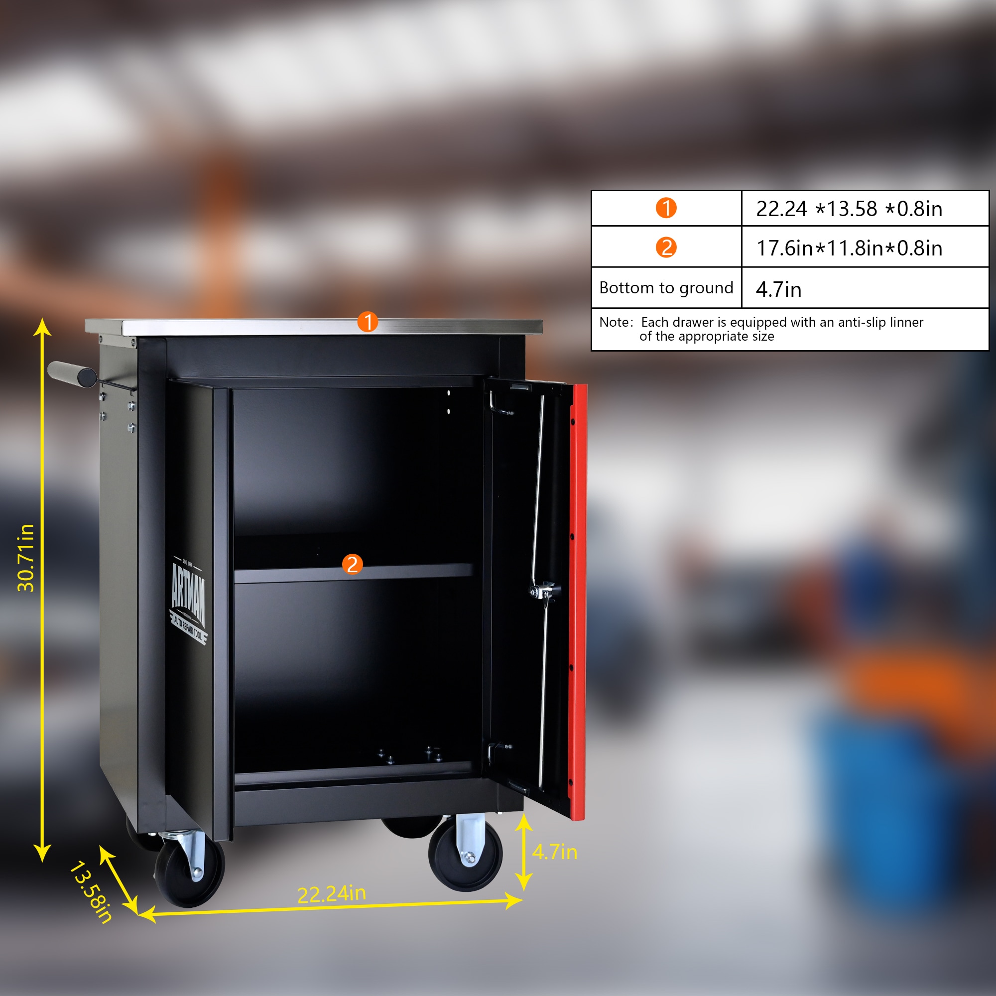 Wooakway Durable Bottom Tool Cabinet Portable Tool Chest Compact Garage ...