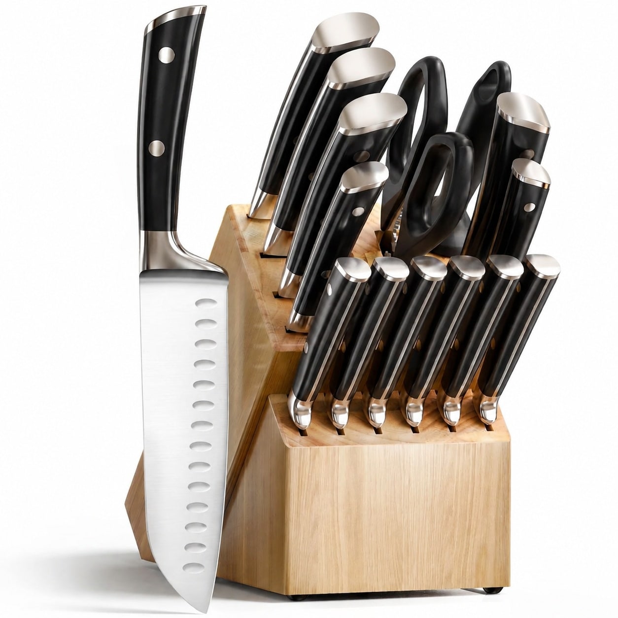 LILILIAN FMY  Knife Set with Block Japanese 15 PCS Ultra Sharp Kitchen Knives High Carbon Stainless Steel with Sharpener Professional Ergonomic