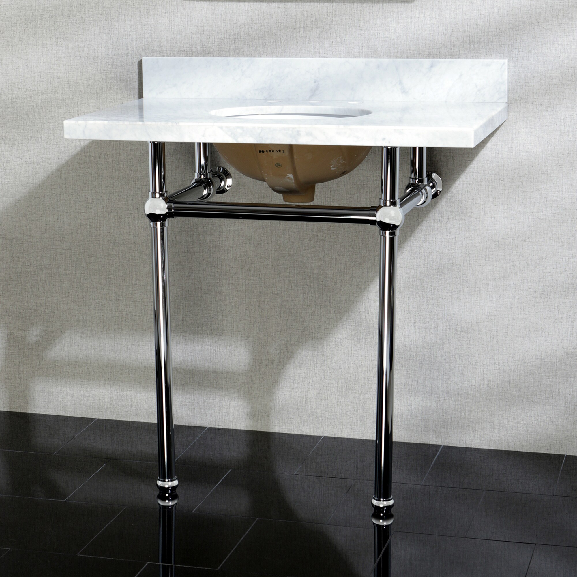 Kingston Brass Templeton 36 In. Marble Console Sink With Acrylic Legs In Carrara Marble Polished Chrome Hkvpb36masqb1