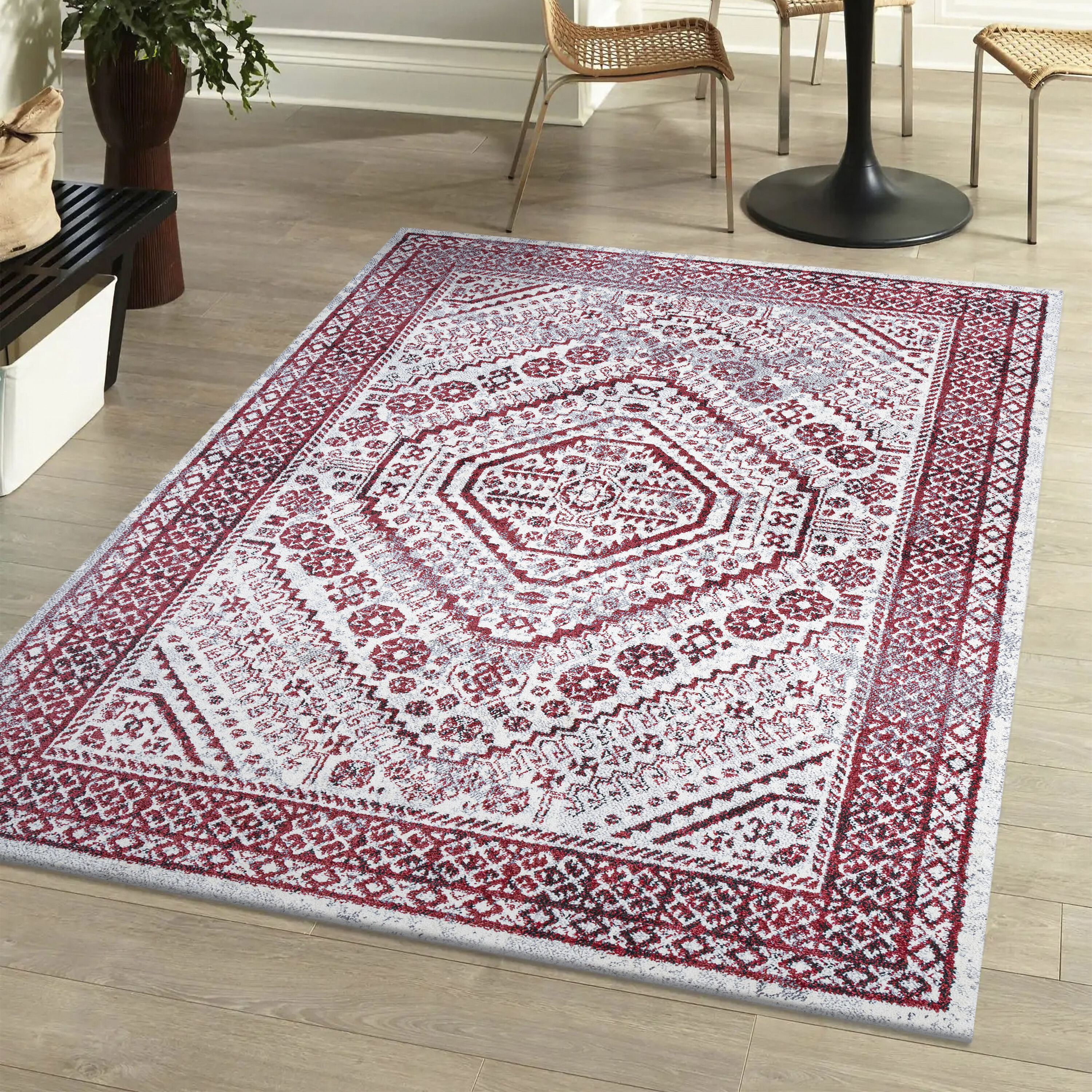 JONATHAN  Y MDP501A-3 MODERN PERSIAN Boho 3 x 5 (ft) Loomed Polypropylene Red/Ivory Rectangular Indoor Medallion Persian Area rug