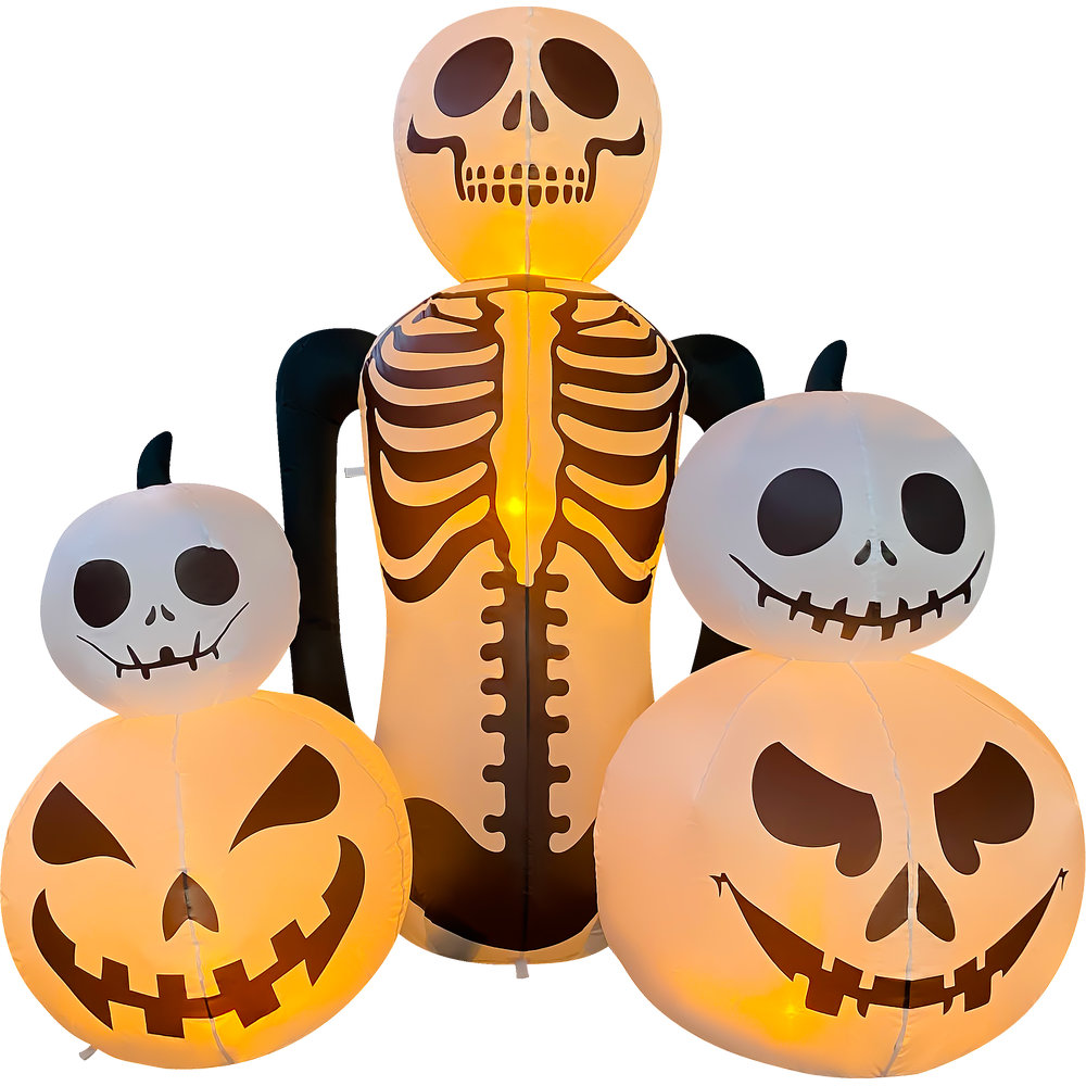 GOOSH  6FT Inflatable Skeleton with Pumpkins Light-Up Halloween Yard Decoration