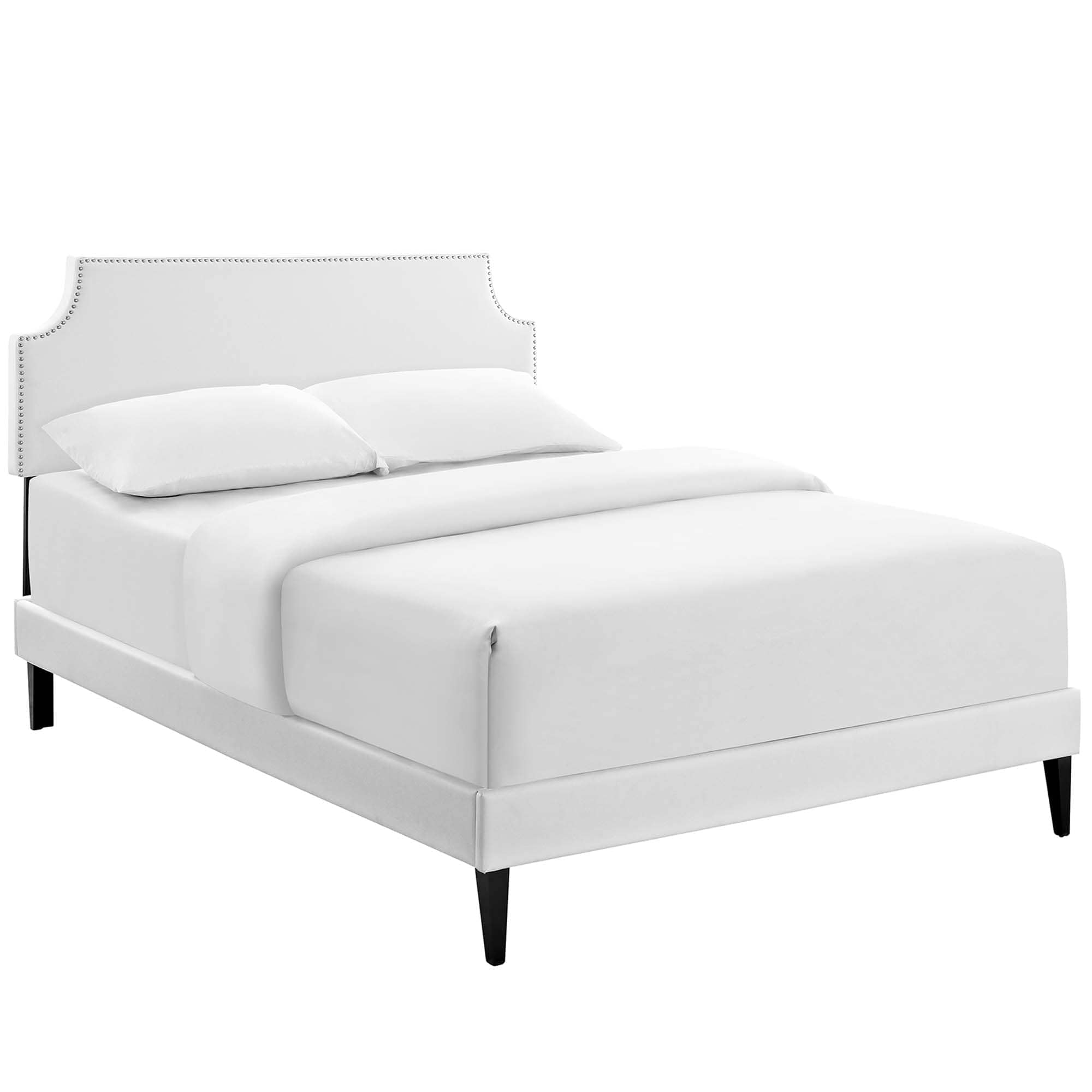  Corene Vinyl Full Platform Bed with Squared Tapered Legs in White