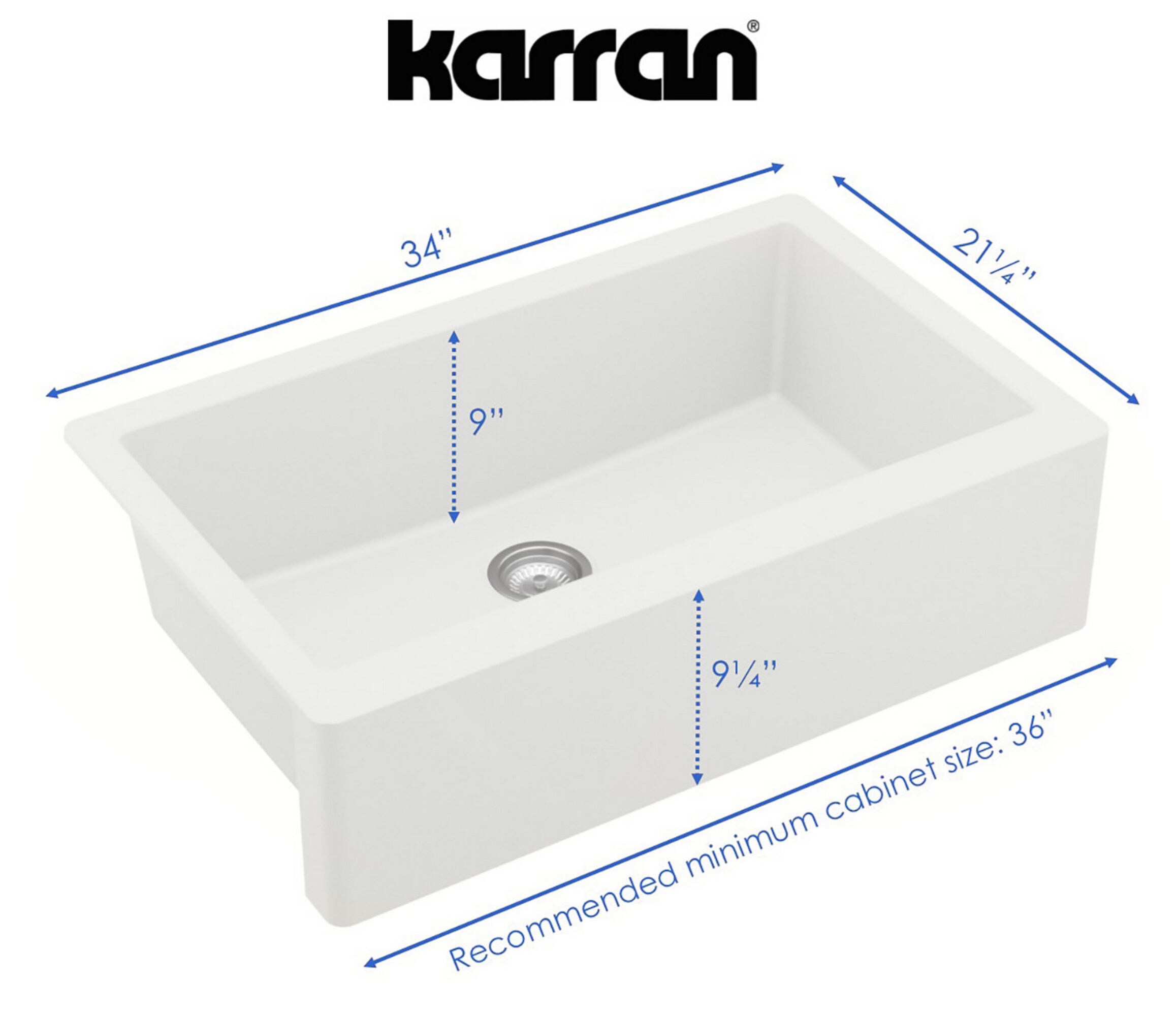 Karran Farmhouse Apron Front 34-in x 21.25-in White Quartz Single Bowl ...