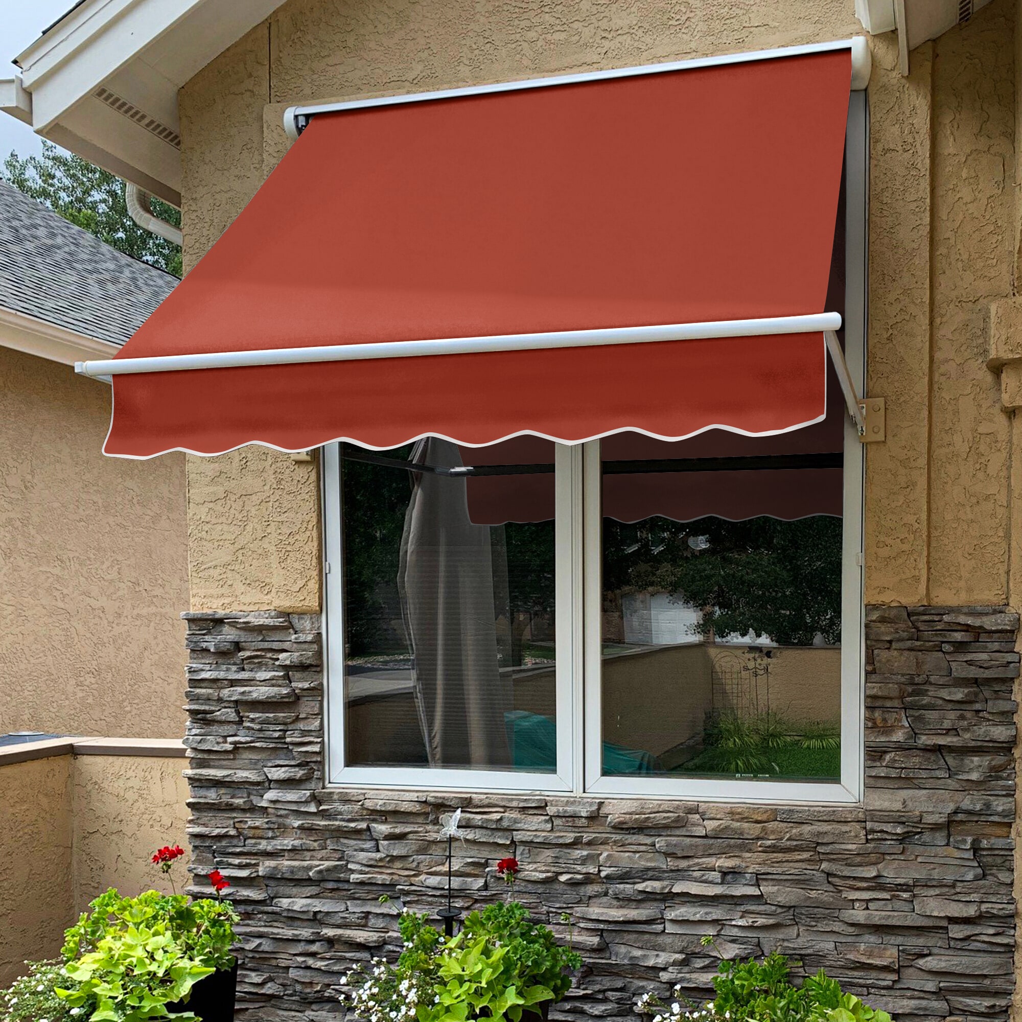 Awntech MS5-L-TER Mesa 64.5-in Wide x 24.0-in Projection x 24.0-in Height Fabric Terracotta Solid Manual Retractable Window/Door Awning