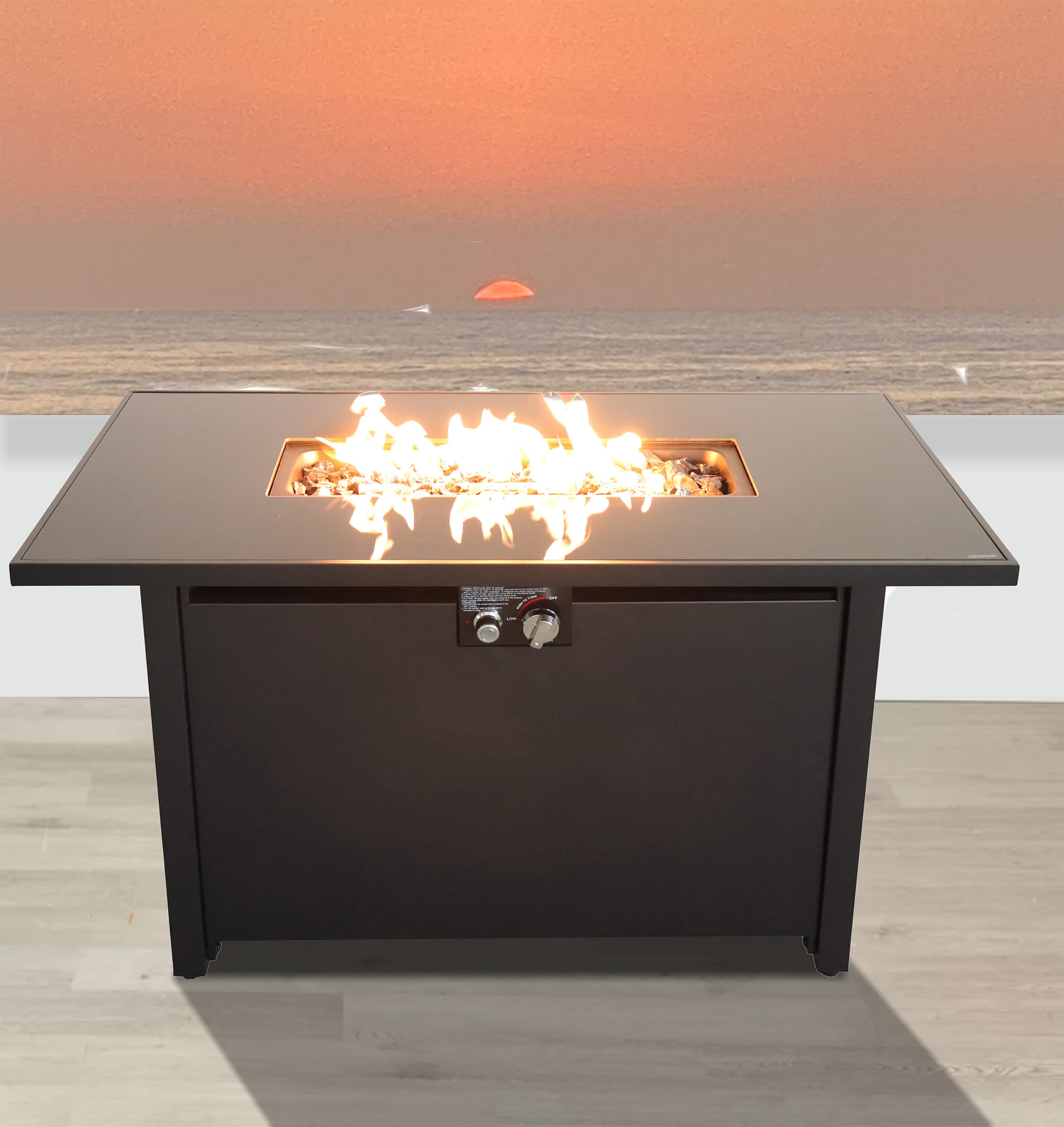 Tatayosi - 25 H x 42 W Inches Steel Outdoor Fire Pit Table with Lid (Black)
