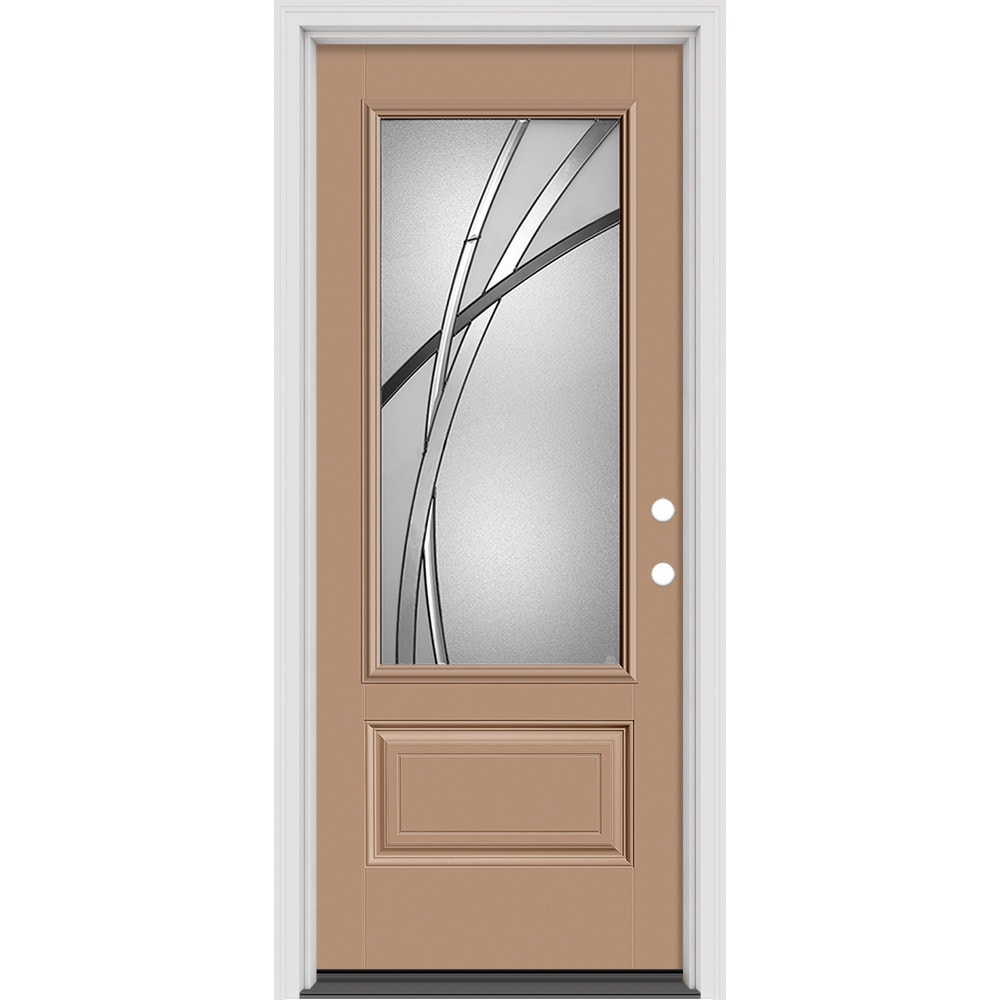 Masonite 632650 Kordella 32-in x 80-in x 4-9/16-in Fiberglass 1/4 lite Left-hand inswing Oak Crest Painted Prehung Slab Front Door with Brickmould Solid core