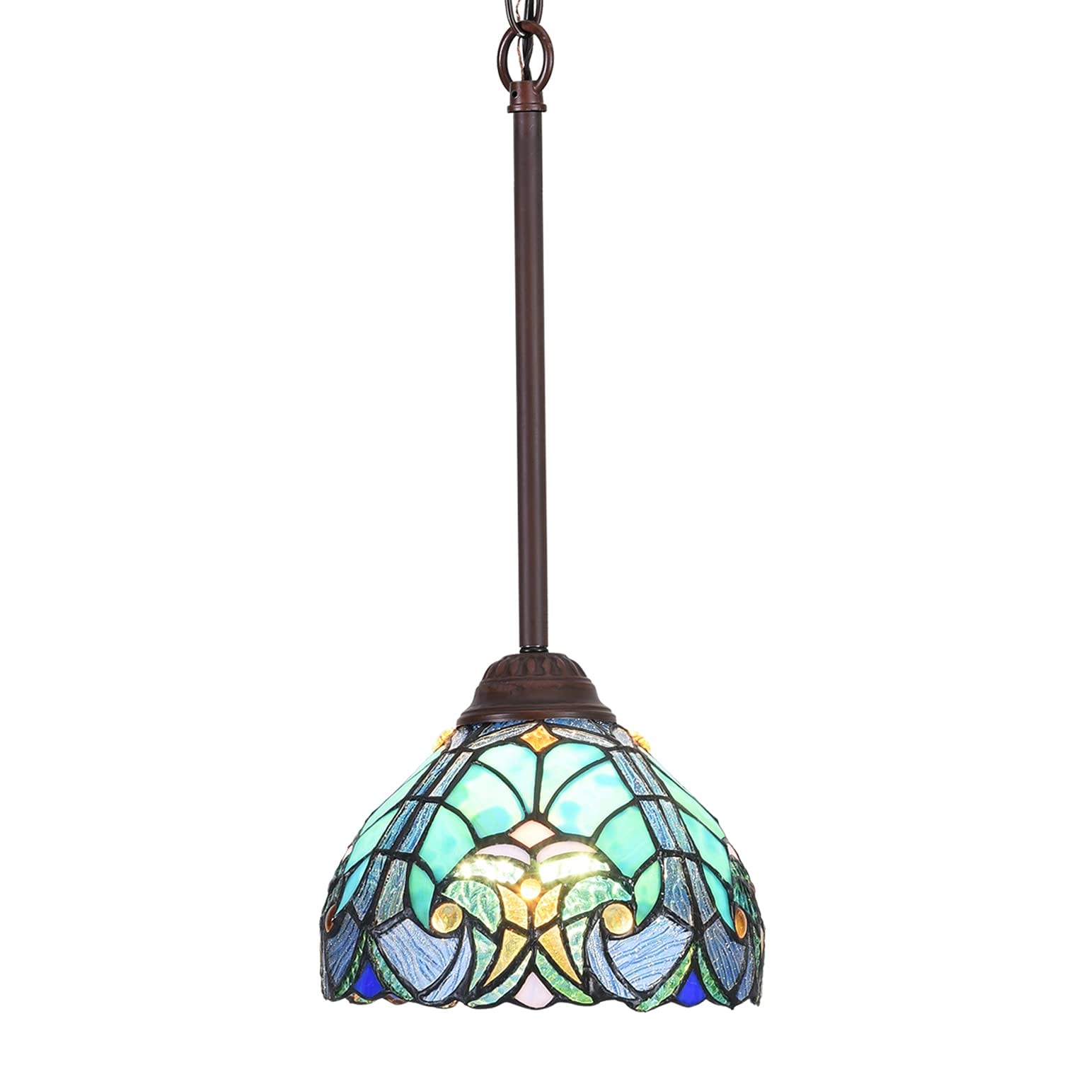 JVFCXXV  Stained Glass Pendant Light 8 Inch Shade Adjustable Chain Victorian Style Hanging Lamp for Dining Room Kitchen Island Living Room Study
