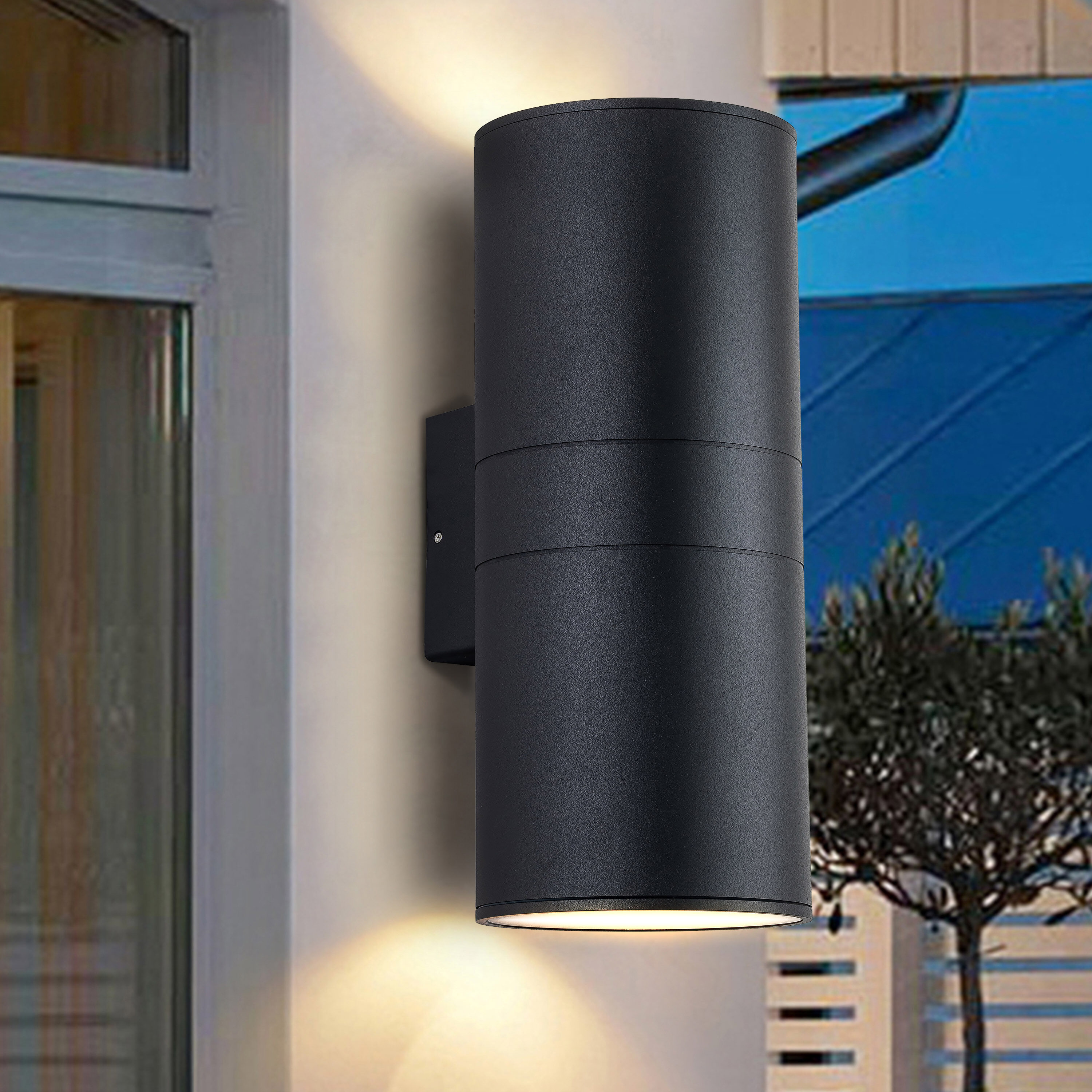 Matte Black Aluminum Cylinder Outdoor Wall Sconce