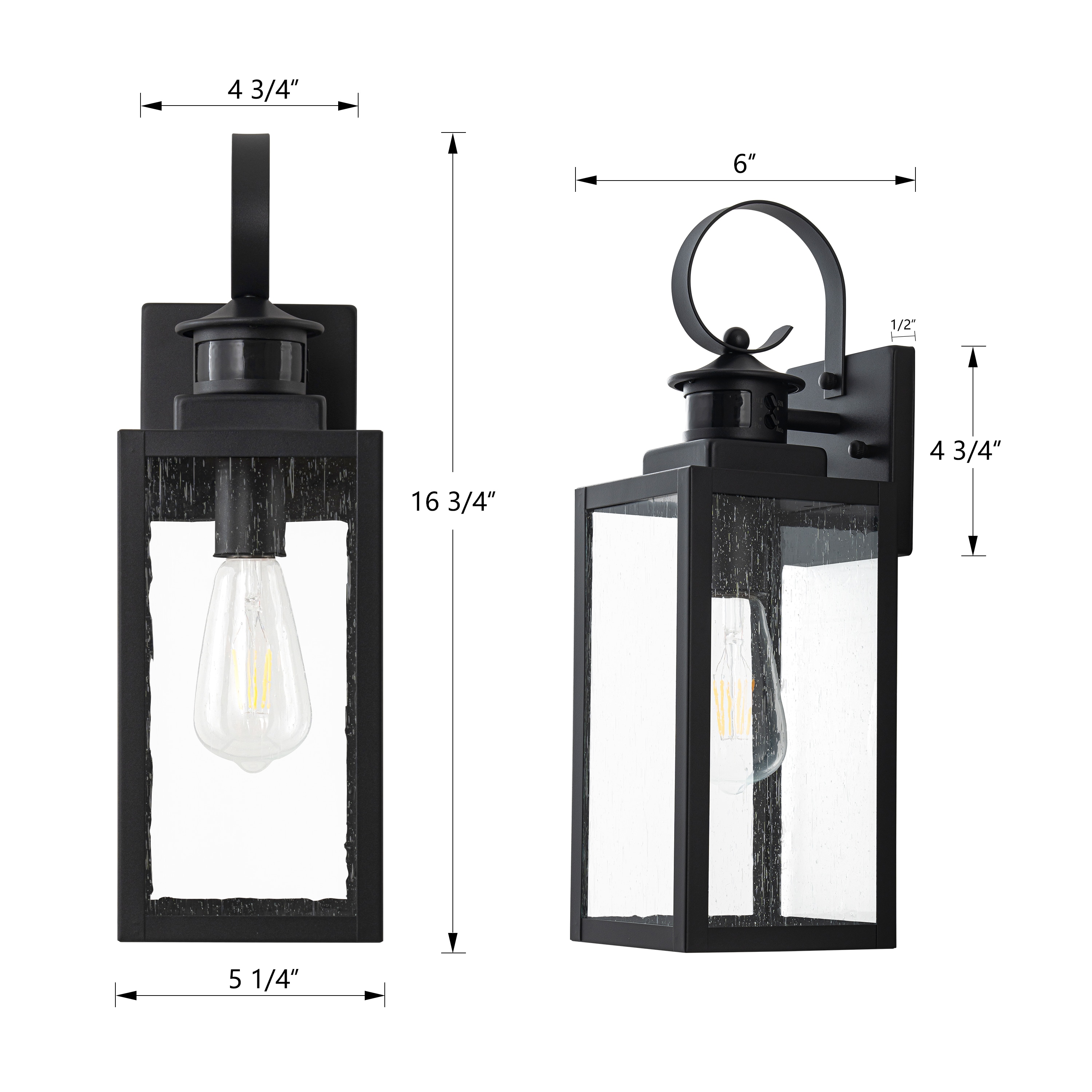 Matte Black Motion Sensor Outdoor Wall Lantern with Clear Glass