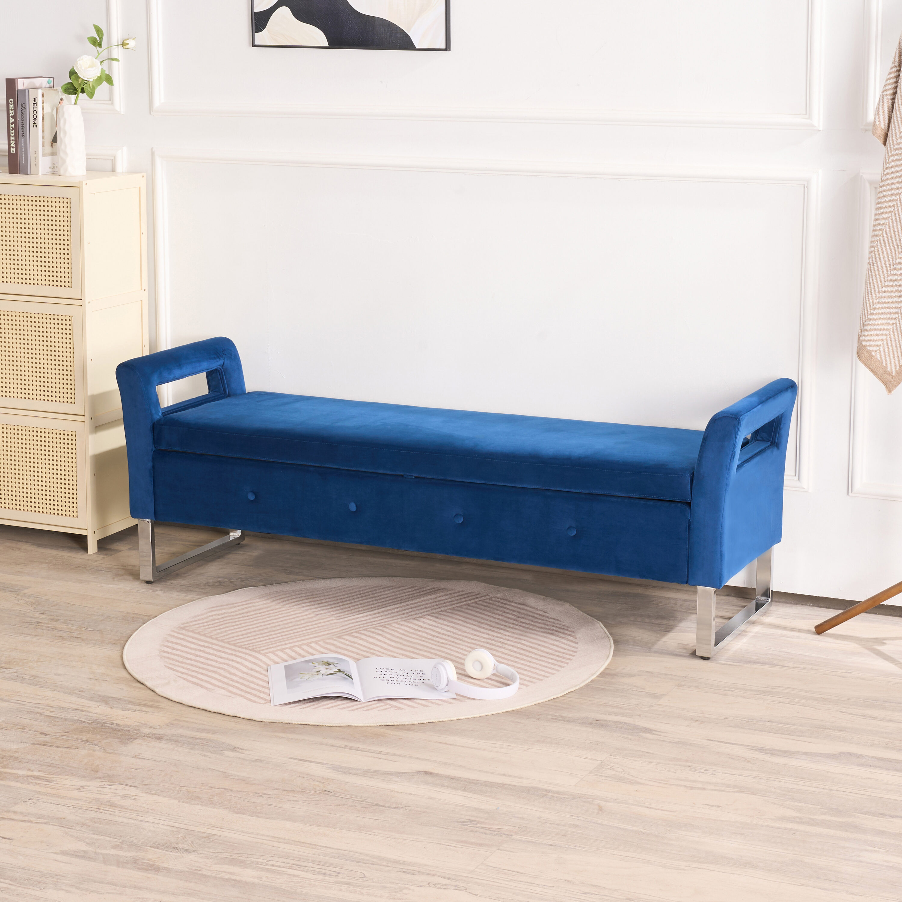 Hrinhom HC-S4113-NAVY Modern NAVY Storage Bench with Storage 67.91-in x 20.08-in x 24.02-in