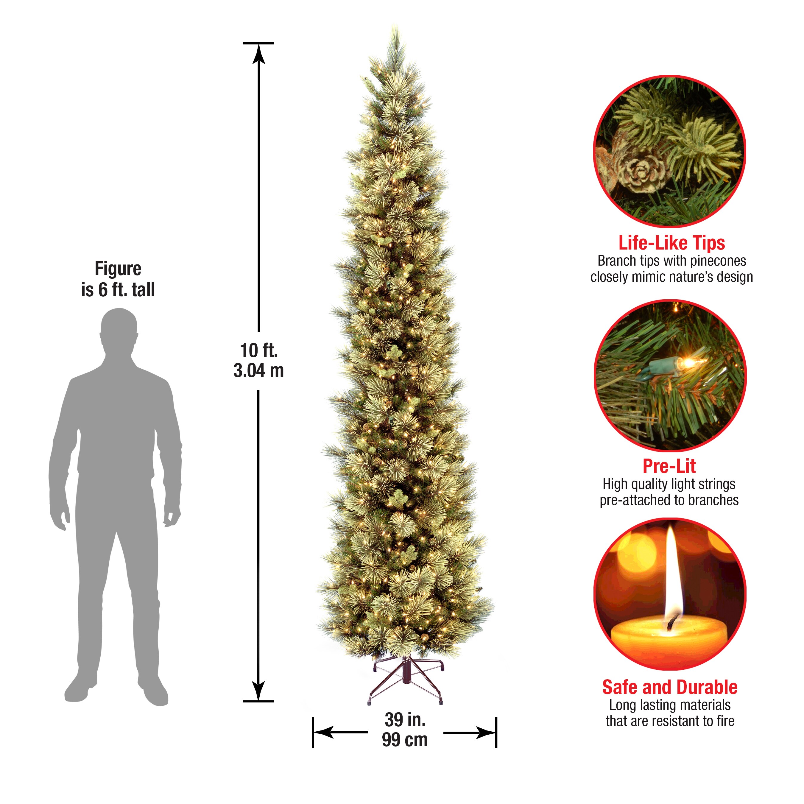 National Tree Company 10-ft Carolina Pine Pre-lit Slim Artificial ...