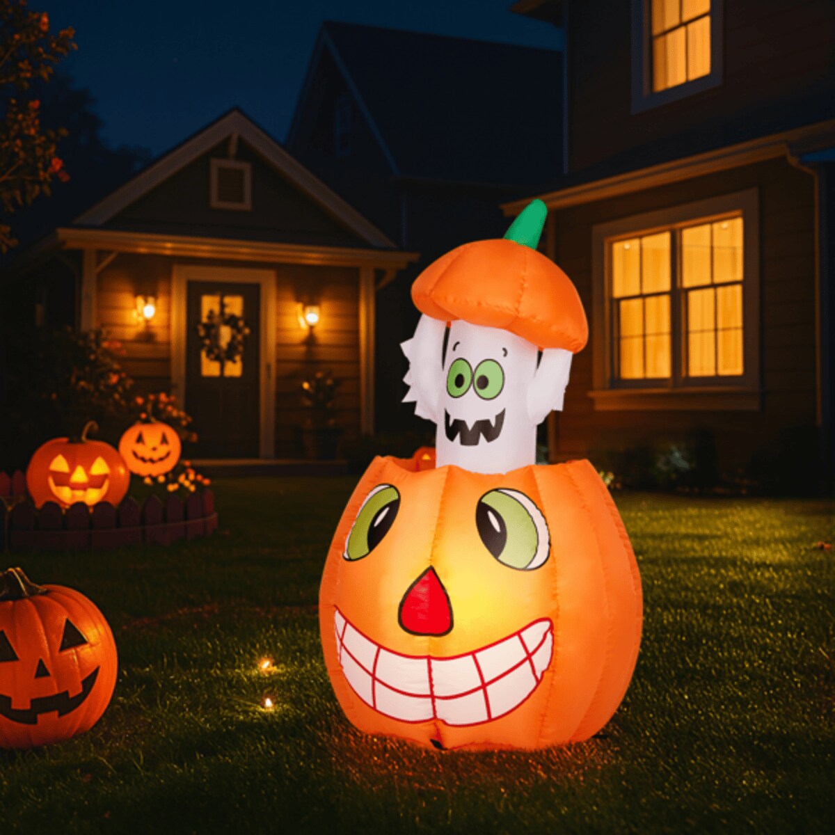 Zyerch 2.8FT Animated Pumpkin Ghost Inflatable with LED Lights ...