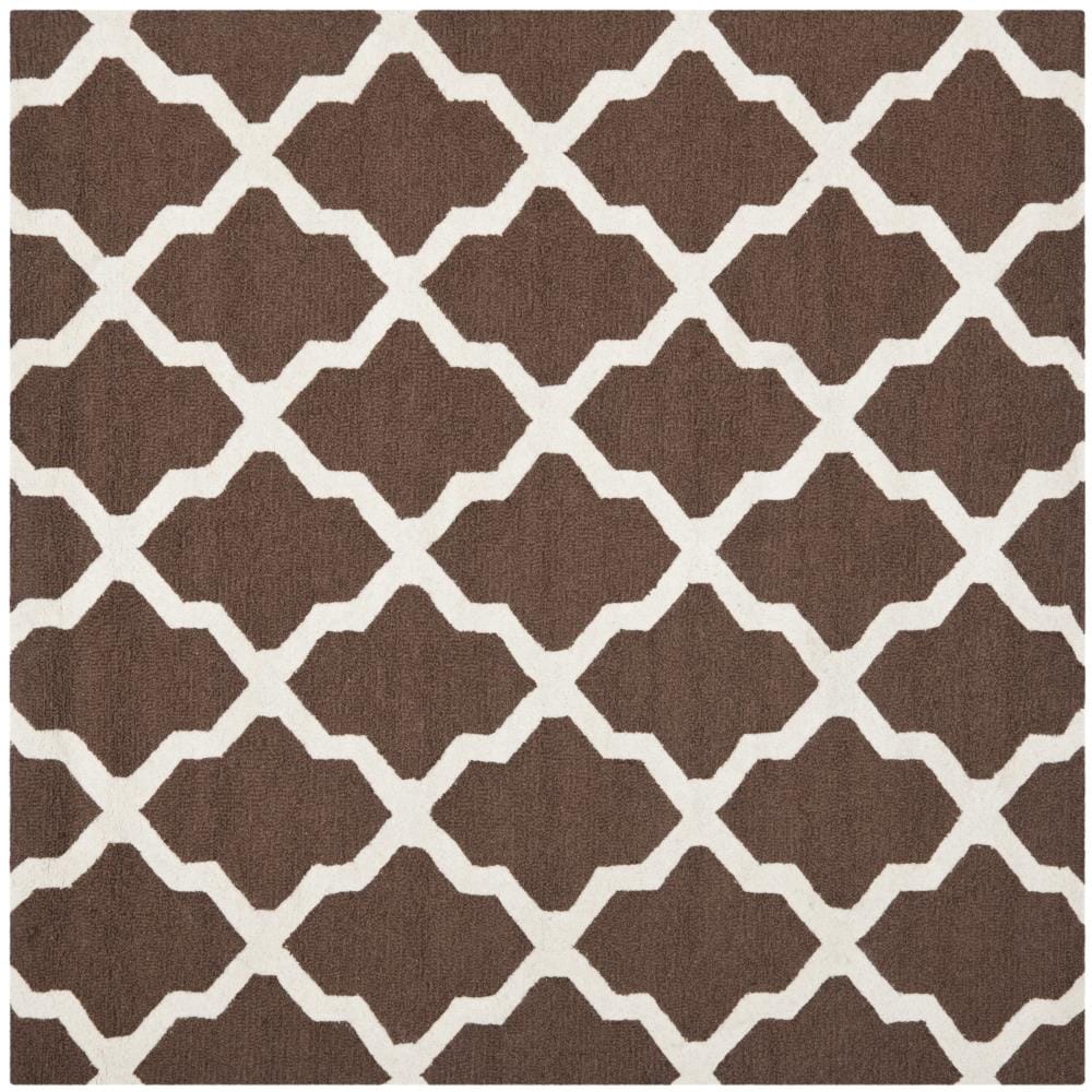 Safavieh CAM121H-6SQ Cambridge Mosaics 6 x 6 (ft) Tufted Wool Dark Brown/Ivory Square Indoor Trellis Area rug