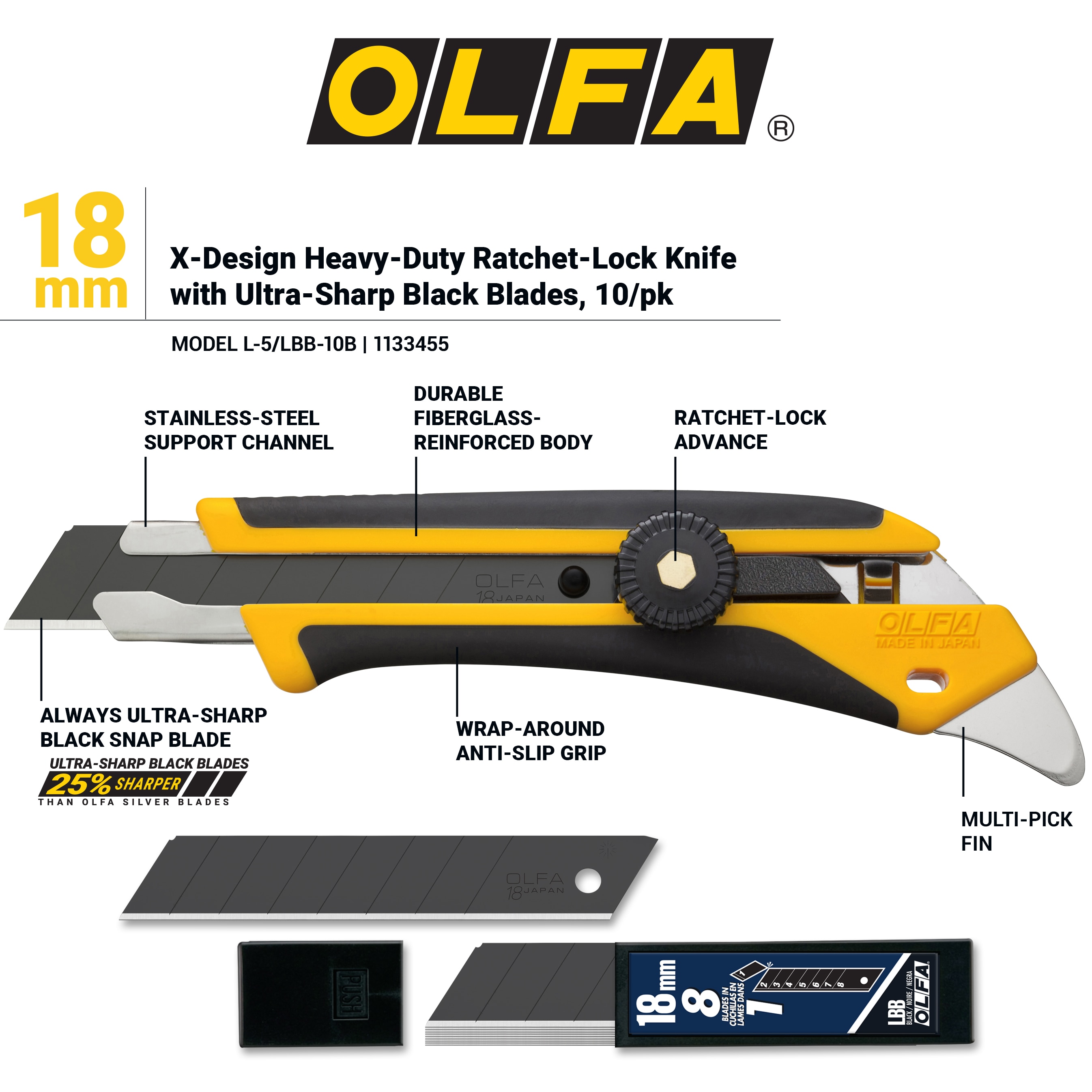 OLFA 18Mm 11-Blade Retractable Utility Knife (Snap-off Blade