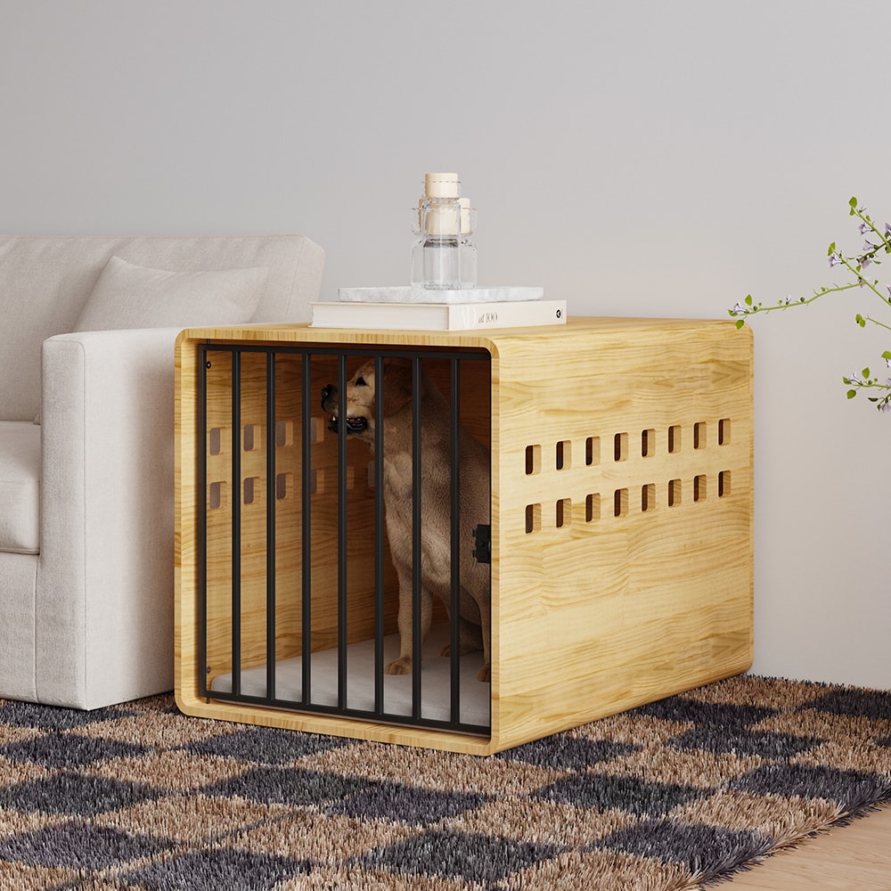 Homsee  Stylish Wooden Dog Crate with Ventilated Design and Steel Door Featuring Stainless Steel Safety Latch for Medium to Large Dogs Easy Assembly and Durable Construction