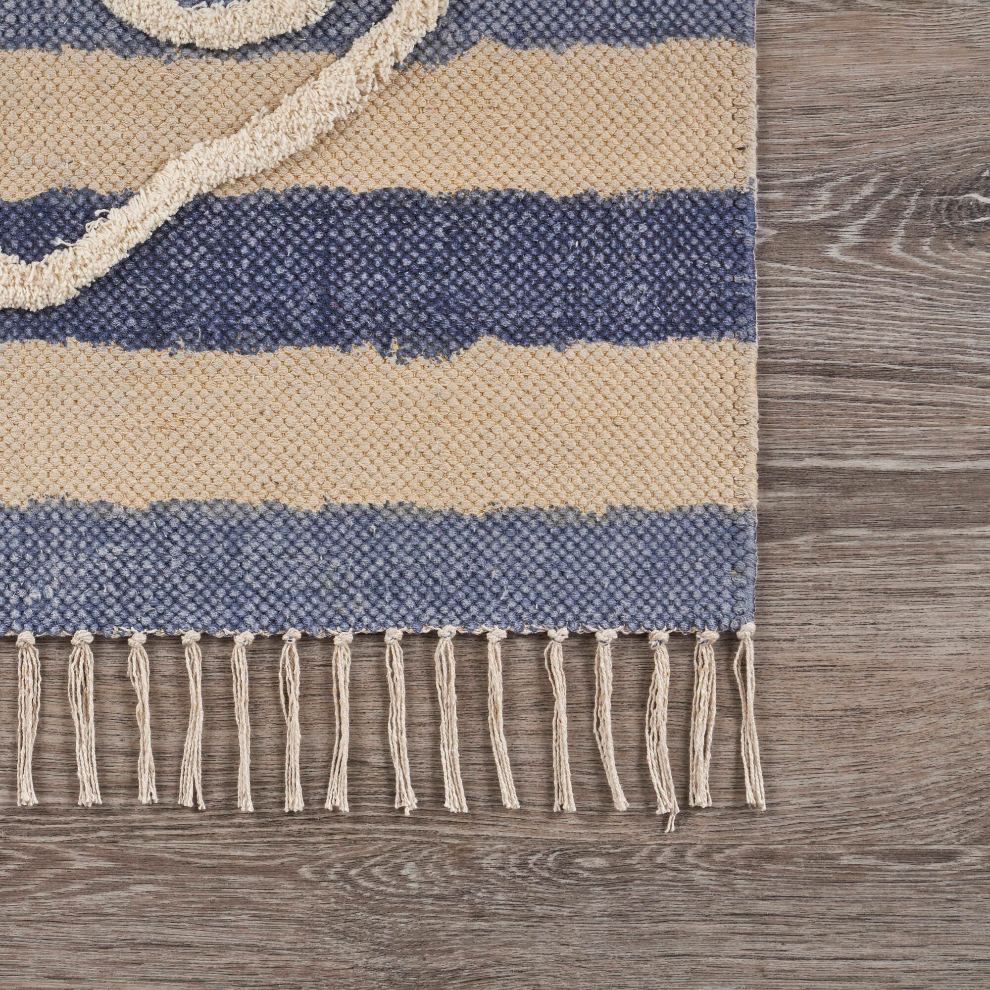 Handmade Nautical Tufted Cotton Accent Rug 45" x 30" - Blue Stripe