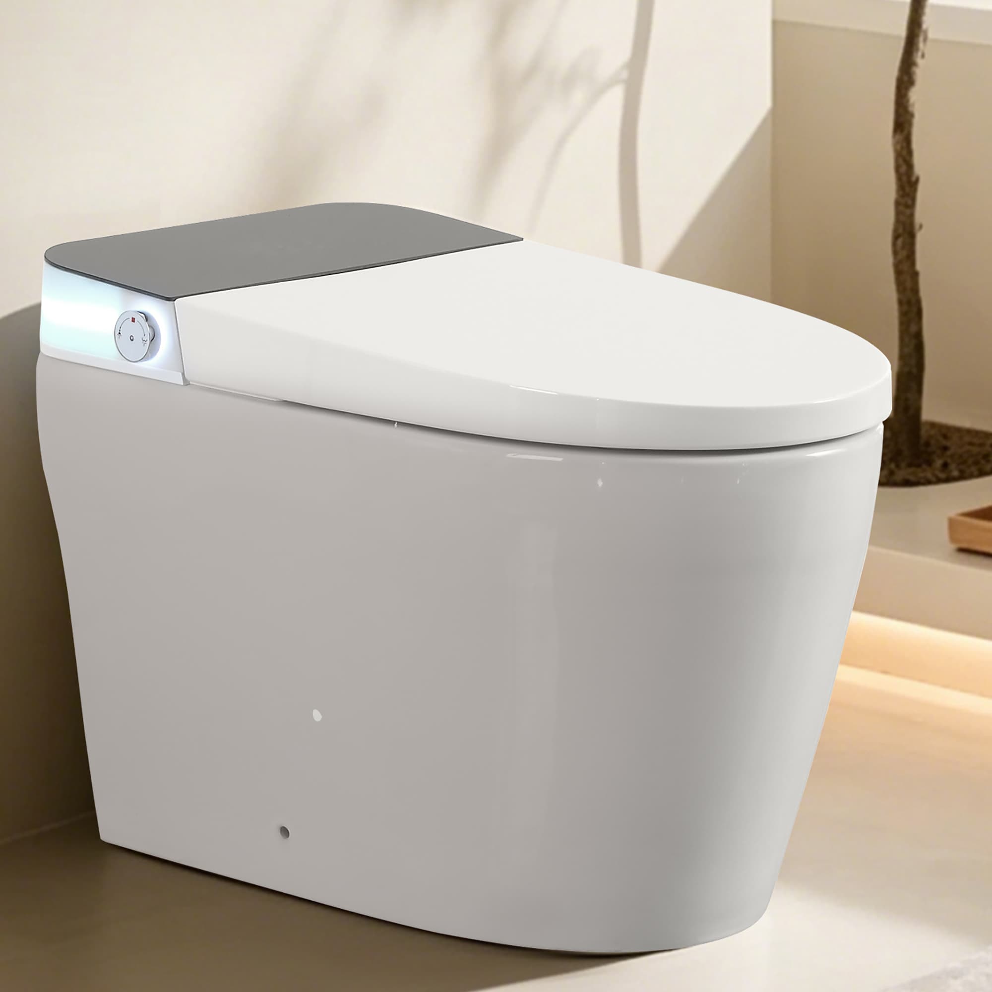 Xspracer - Smart Bidet Toilet 1.28 GPF White with Auto Open Close Water Tank Heated Seat Warm Wat...