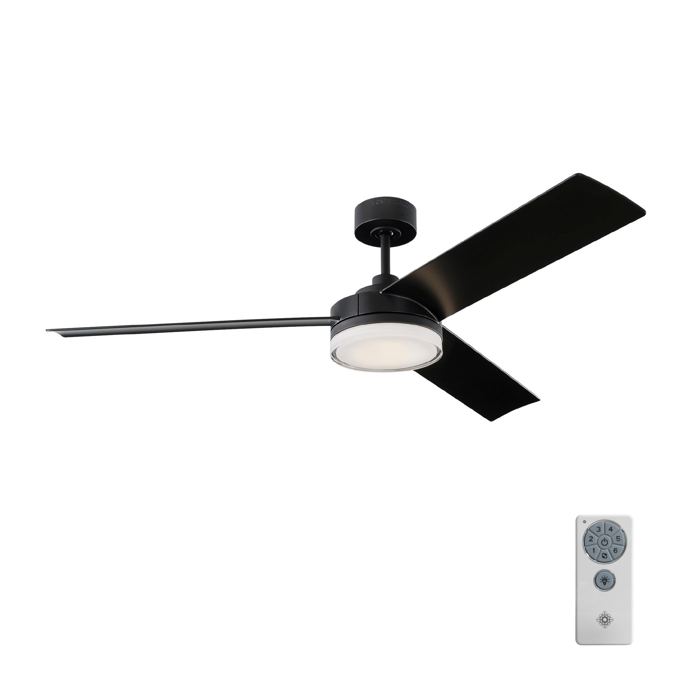 Generation Lighting 3CQR56MBKD Cirque 56-in Integrated LED Outdoor Midnight Black with Midnight Black Blades Ceiling Fan With Light - Remote Included ( 3 -Blade )