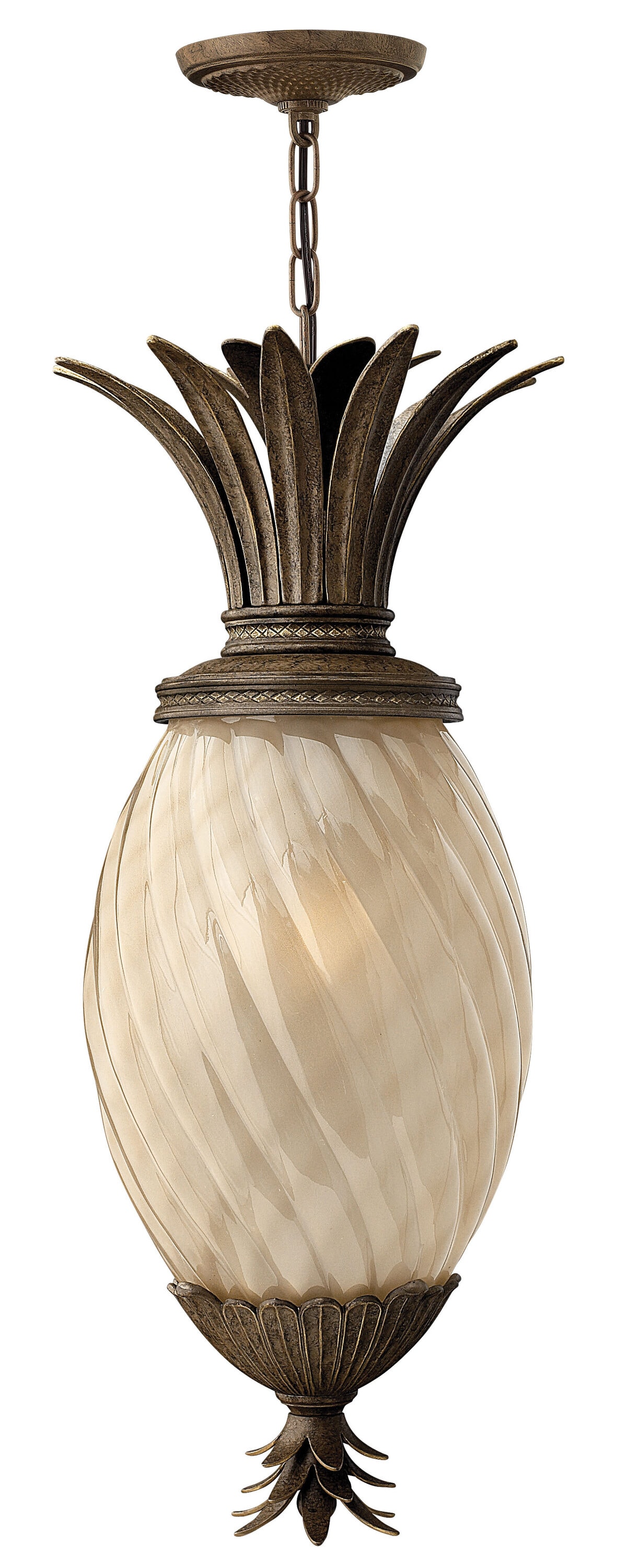 Hinkley 2122PZ Plantation Pearl Bronze Traditional Etched glass Lantern Large Indoor/Outdoor Hanging Pendant light