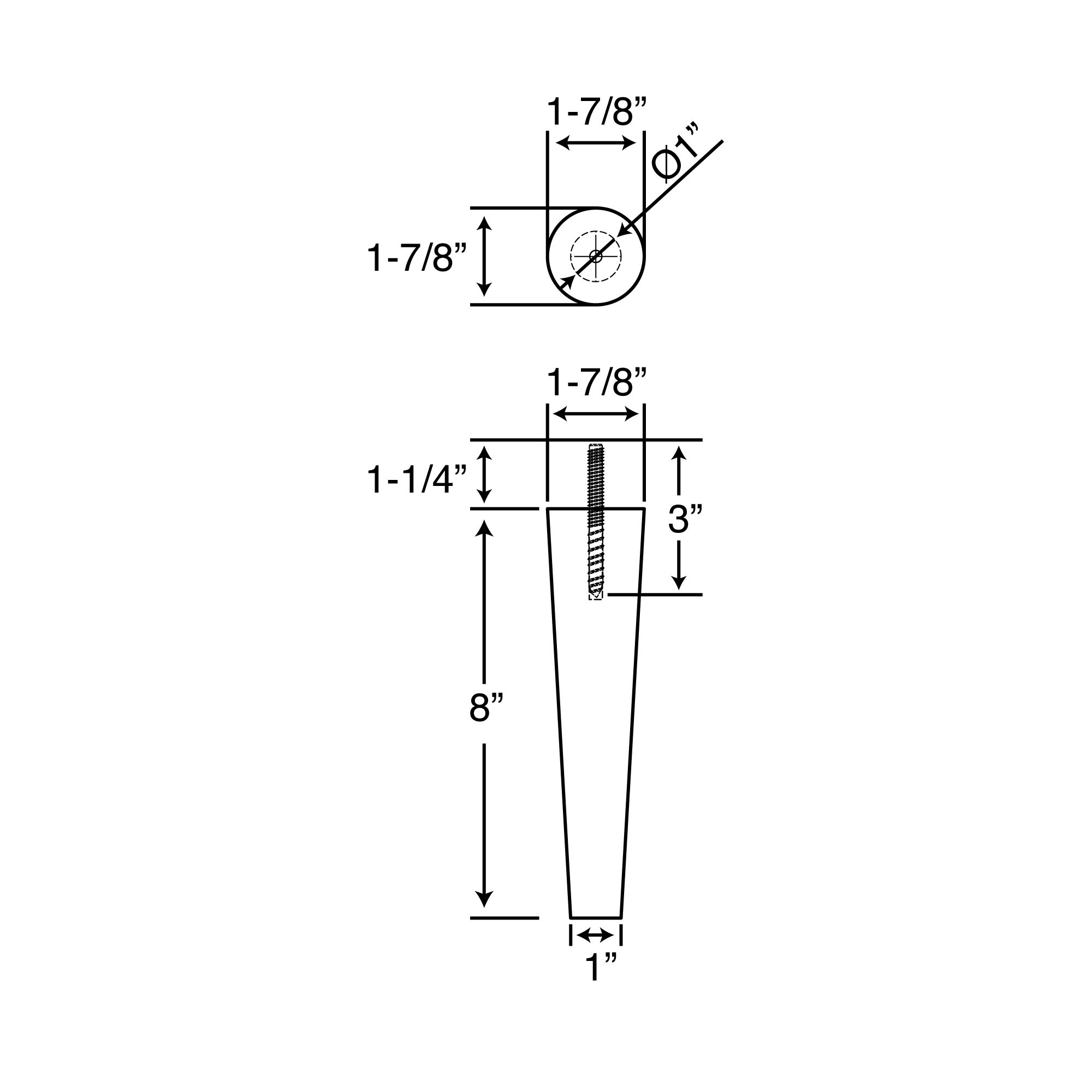 8-Inch Unfinished Rubberwood Tapered Sofa Legs with Hardware