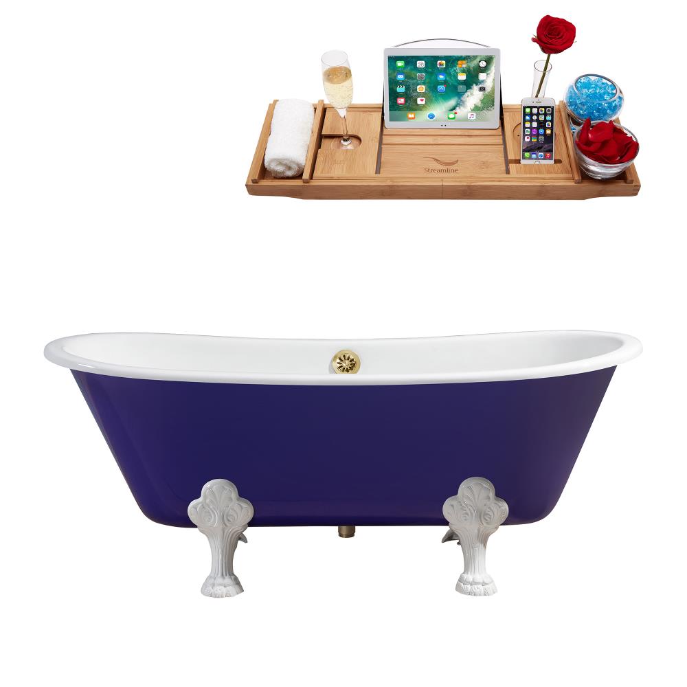 Streamline R5060WH-GLD 66.929-in x 27.9527-in Glossy Purple Cast Iron Oval Clawfoot Soaking Bathtub with Drain (Center Drain)