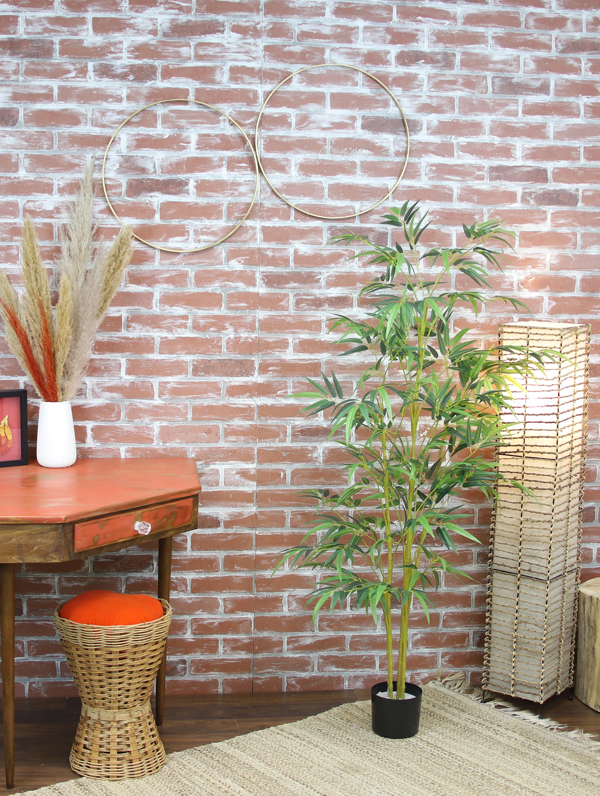 60" Real Touch Green Bamboo Tree in Black Matte Planter Pot