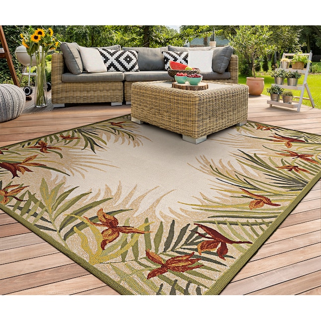 Couristan Ington 2 X 4 Sand Indoor Outdoor Fl Botanical Tropical Area Rug In The Rugs Department At Lowes Com