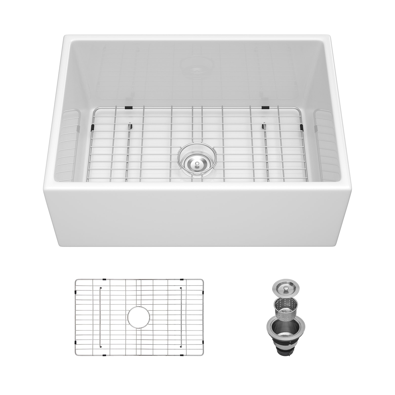 Lordear Smoothscape Farmhouse apron front 28-in x 20-in Fireclay Single bowl Kitchen Sink