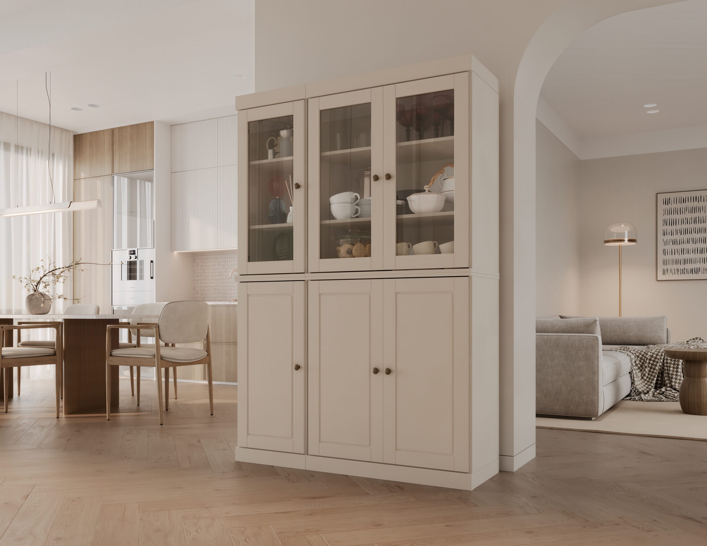 Palace Imports 48.5-in W Solid Wood Tall Modular Clear Glass and Raised Panel Kitchen Pantry Cabinet