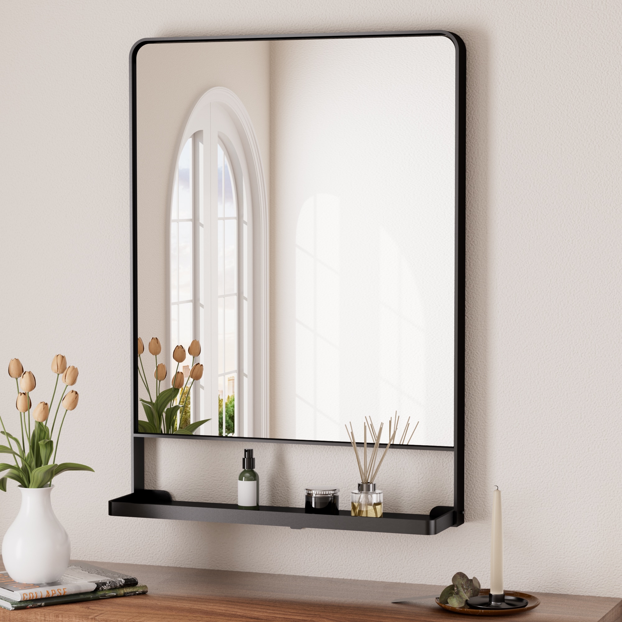 Keonjinn LW-JZ-ZWJJ-5576-BK Bathroom Mirrors 22-in W x 30-in H Rectangle Matte Black Framed Wall Mirror