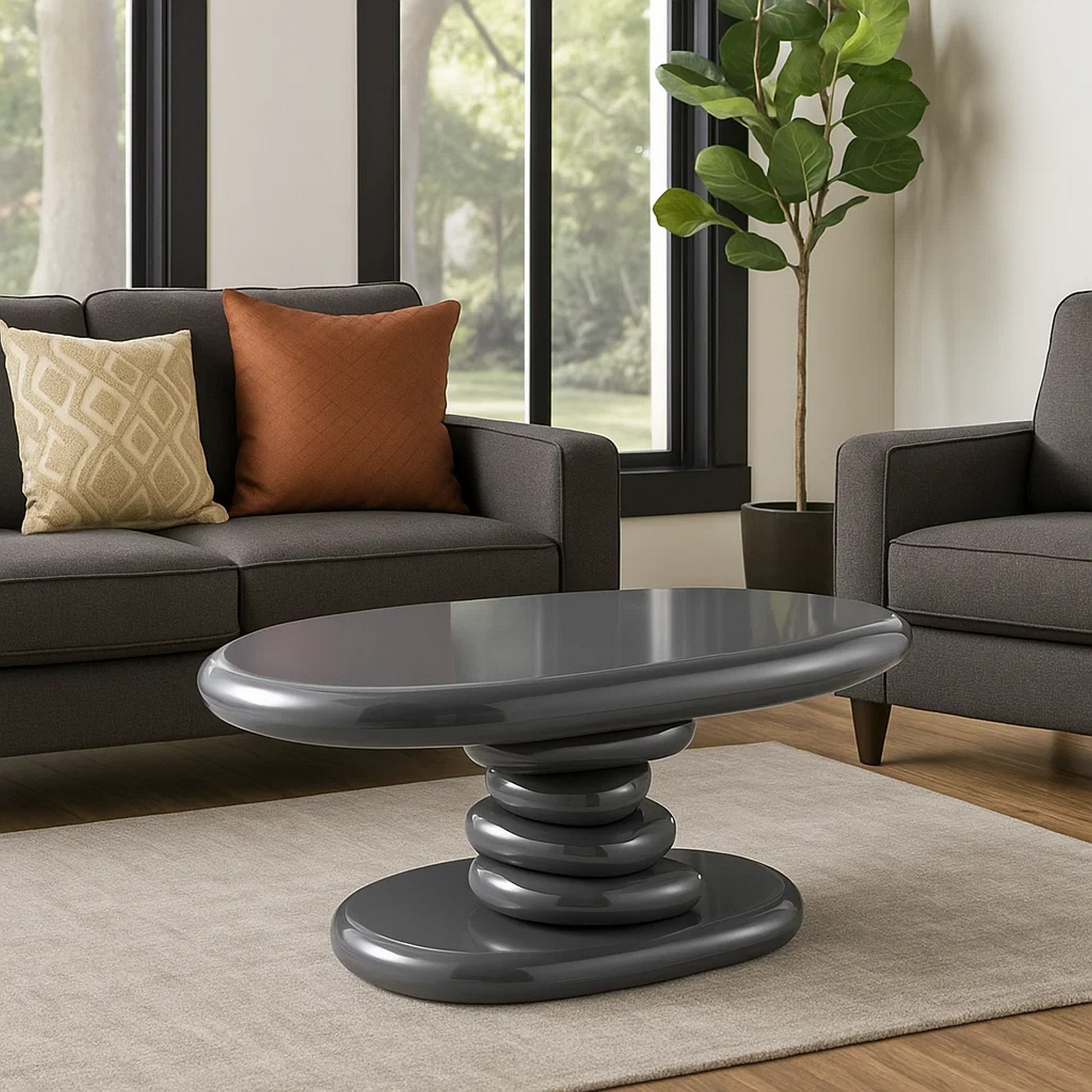 Benzara Fory End Table-30 Inch Asymmetric Stacked Pebble Base-High ...