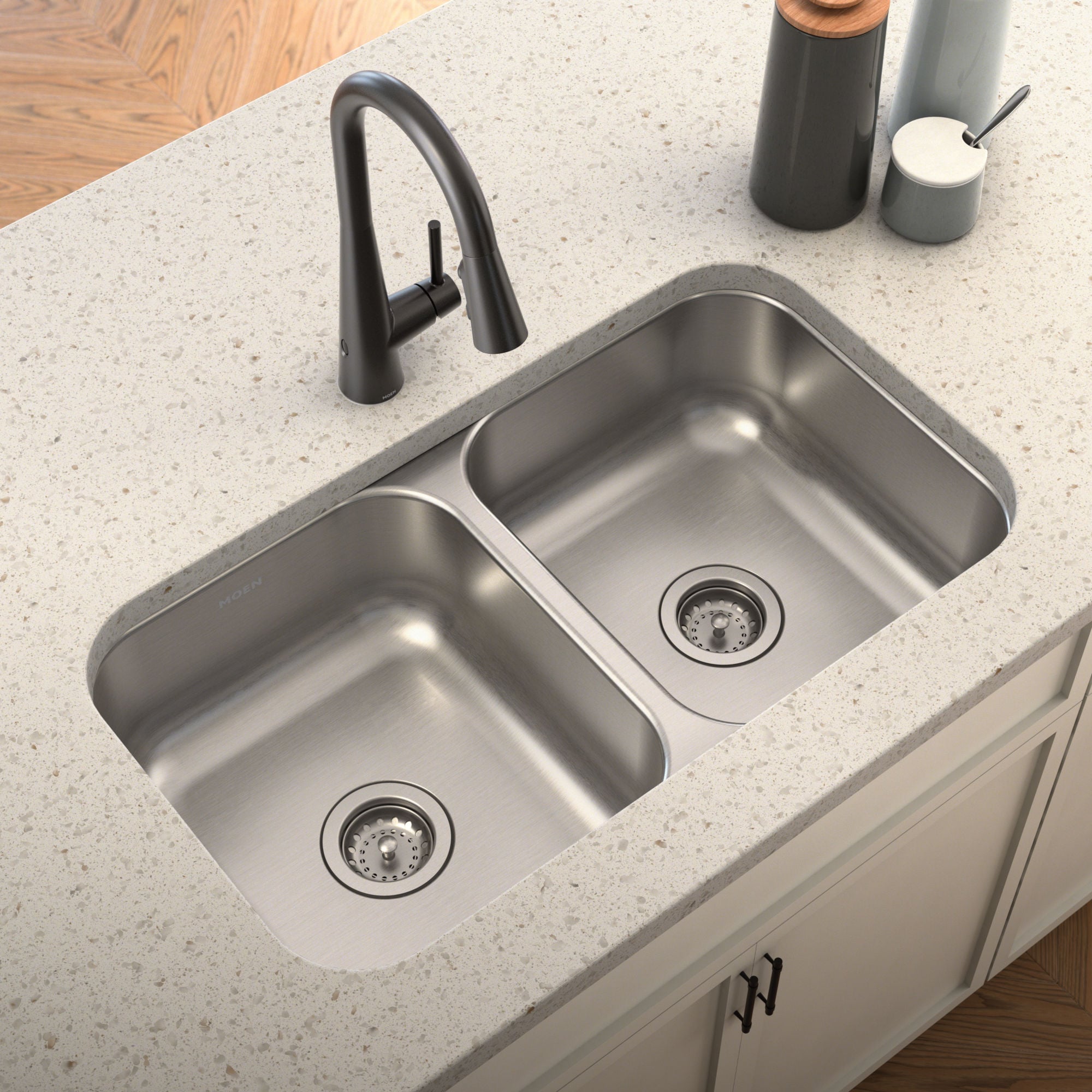 Moen GS20210 2000 Undermount 31.75-in x 18.25-in Stainless steel Double equal bowl 20 -Gauge Kitchen Sink