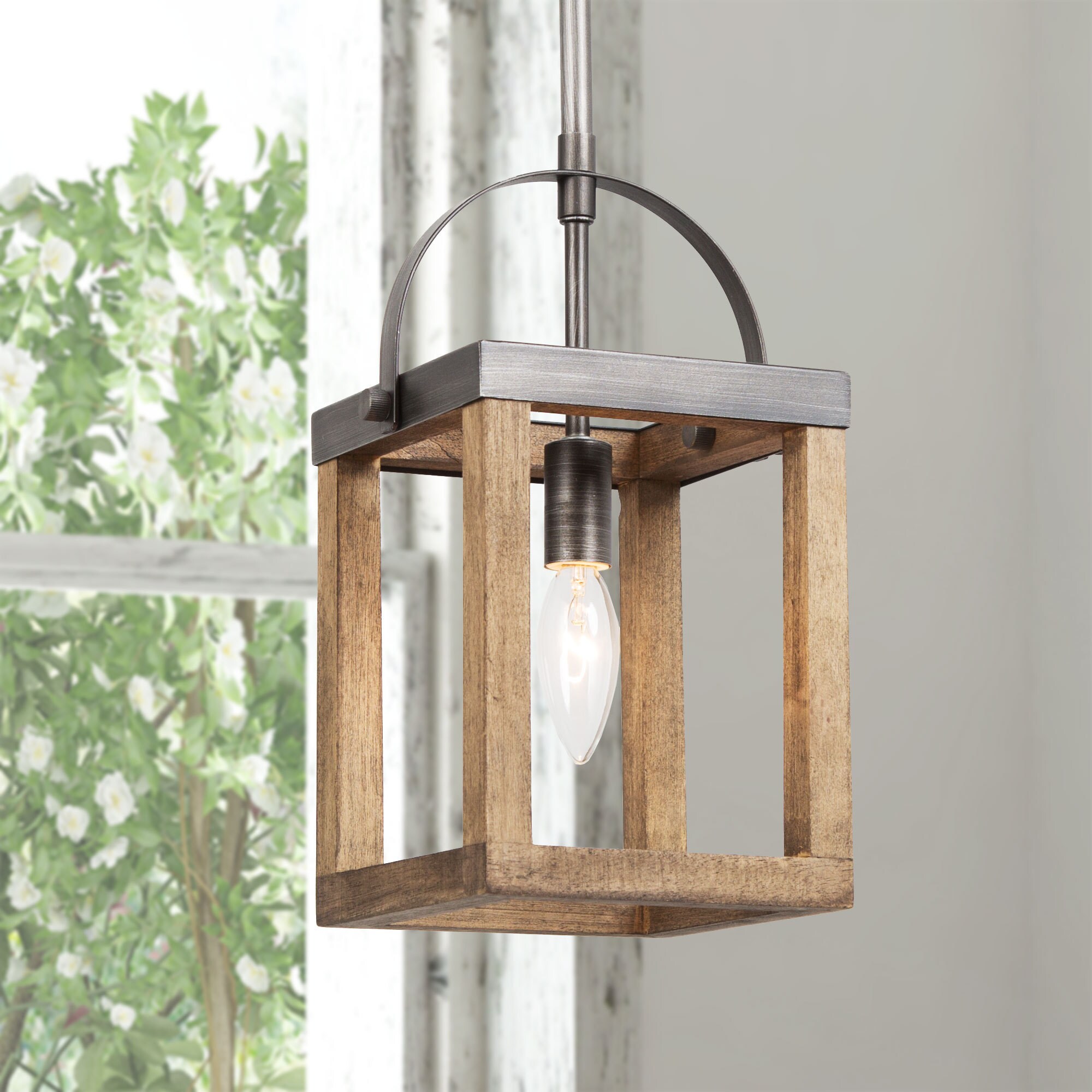 brushed nickel and wood pendant light