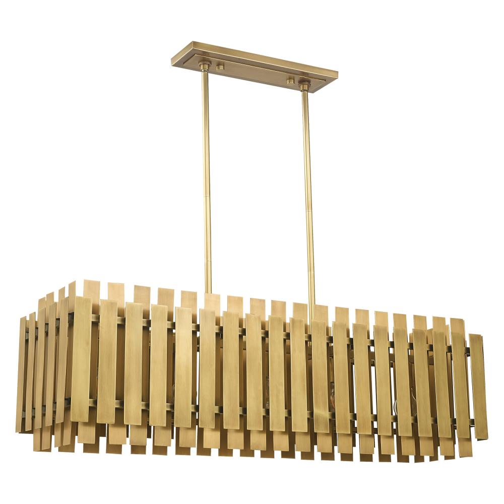 Elegant 5-Light Linear Chandelier in Natural Brass Finish