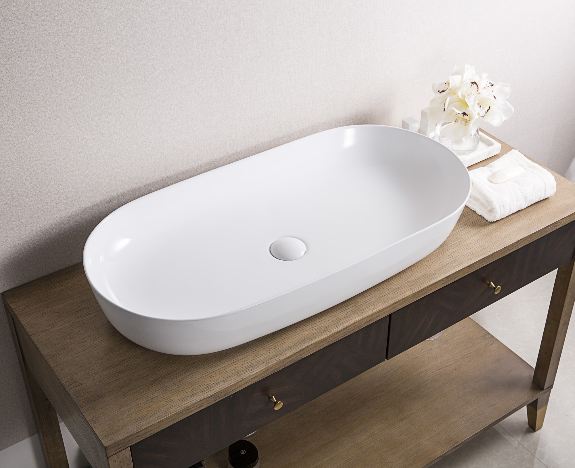 Vista 32" White Ceramic Oval Above-Counter Bathroom Vessel Sink
