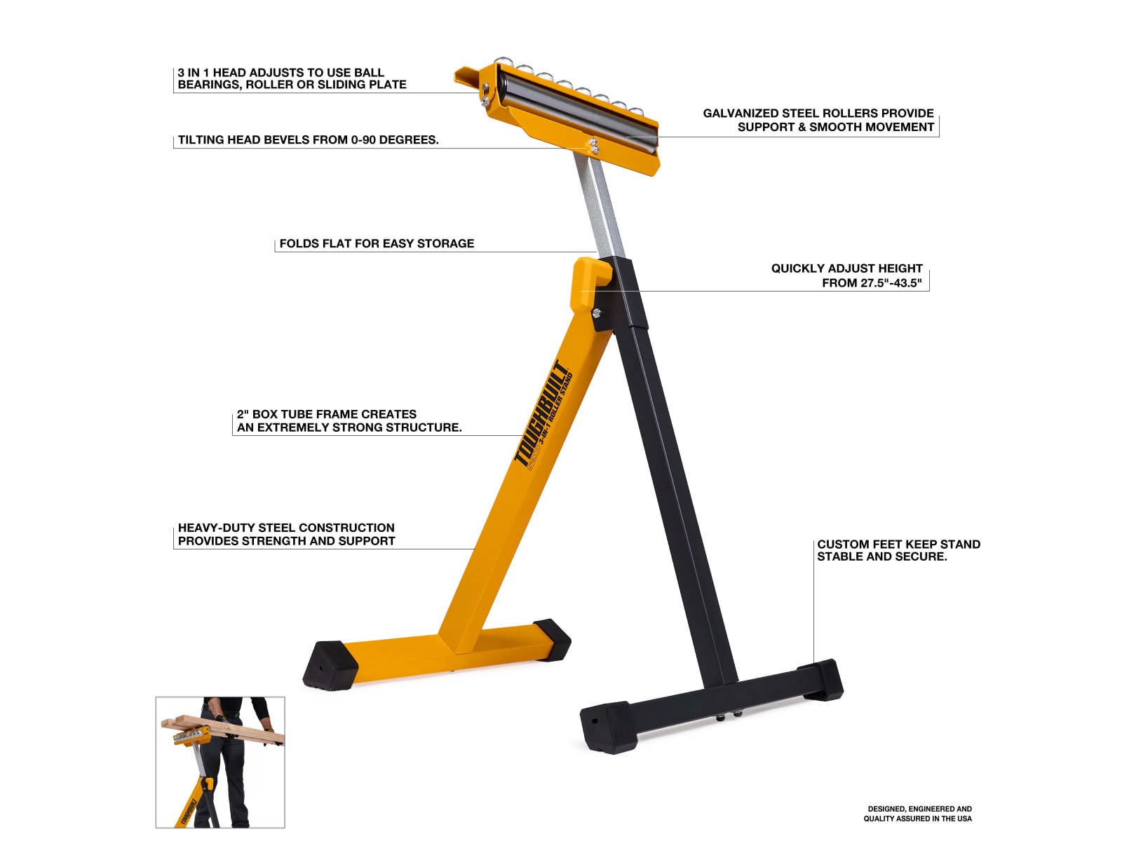 Steelman 3-In-1 Adjustable Height Material Support Roller Stand