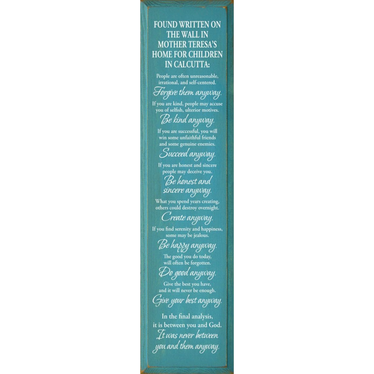 Slickblue 9 x 36 inch Wood Rustic Inspirational Quote Sign Mother Teresa Home for Children Message Solid Pine Wall Decor Multiple Color Options