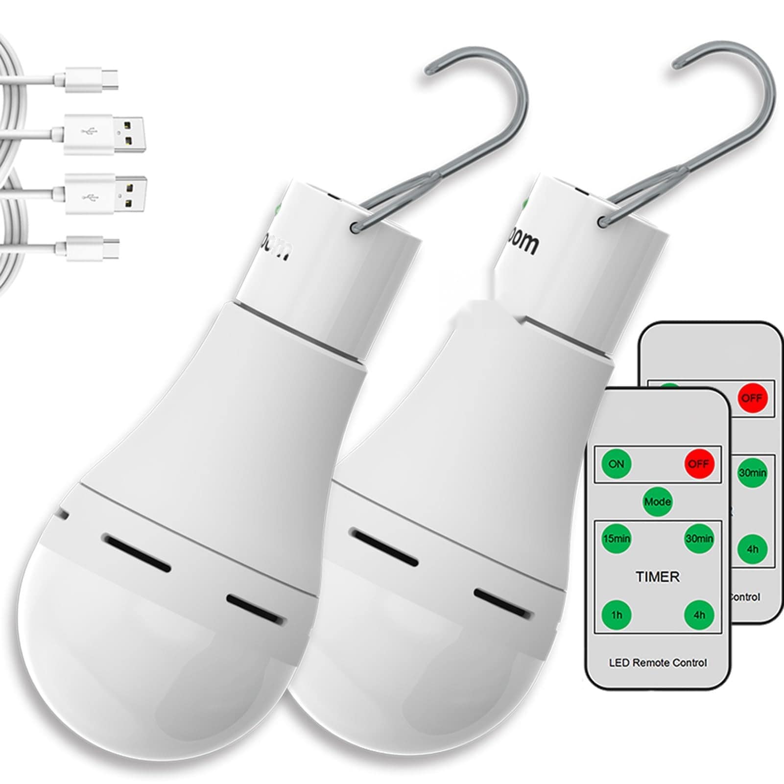 Phewnyzo USB Light Bulbs with Remote 4 Light Modes Timer Portable LED ...