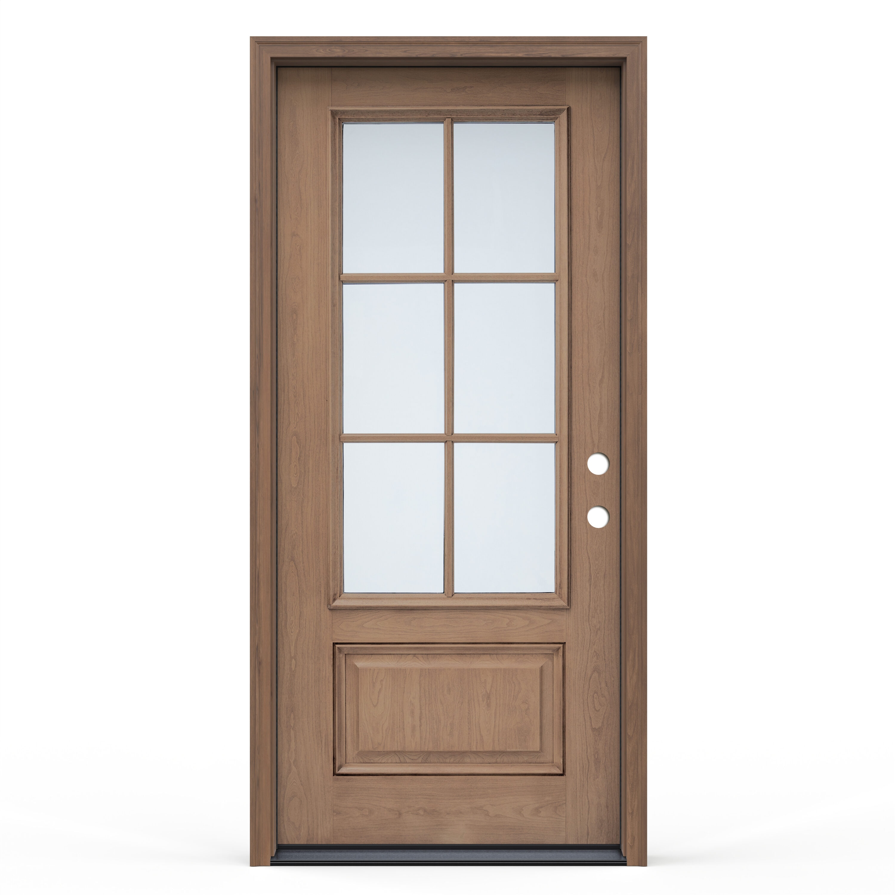 JELD-WEN LOWOLJW232500053 Fiberglass 3/4 lite Left-hand inswing Warm Toffee Stained Prehung Front Door with Brickmould Insulating core with Grilles