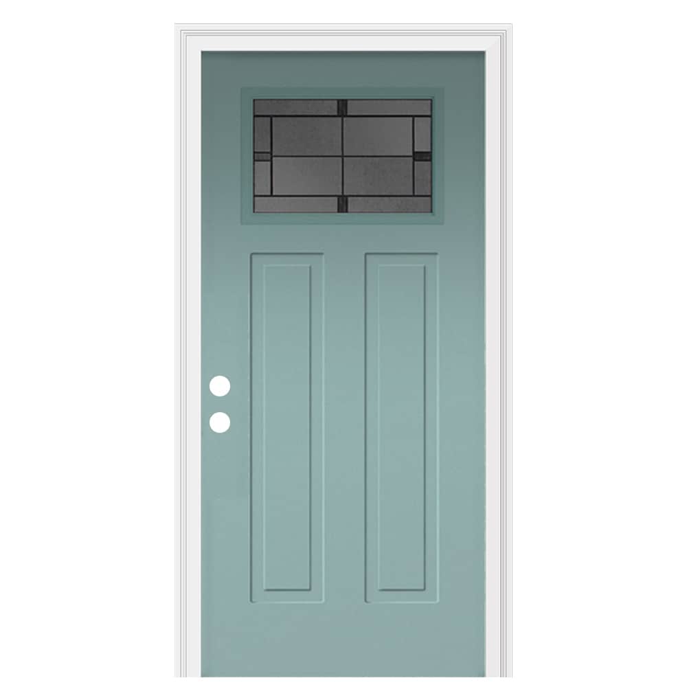 RELIABILT EGS1LC2LBRIA2J8CB Entry Door 36-in x 80-in x 4-9/16-in Steel Craftsman Right-hand inswing Arctic Ice Painted Prehung Front Door with Brickmould Insulating core