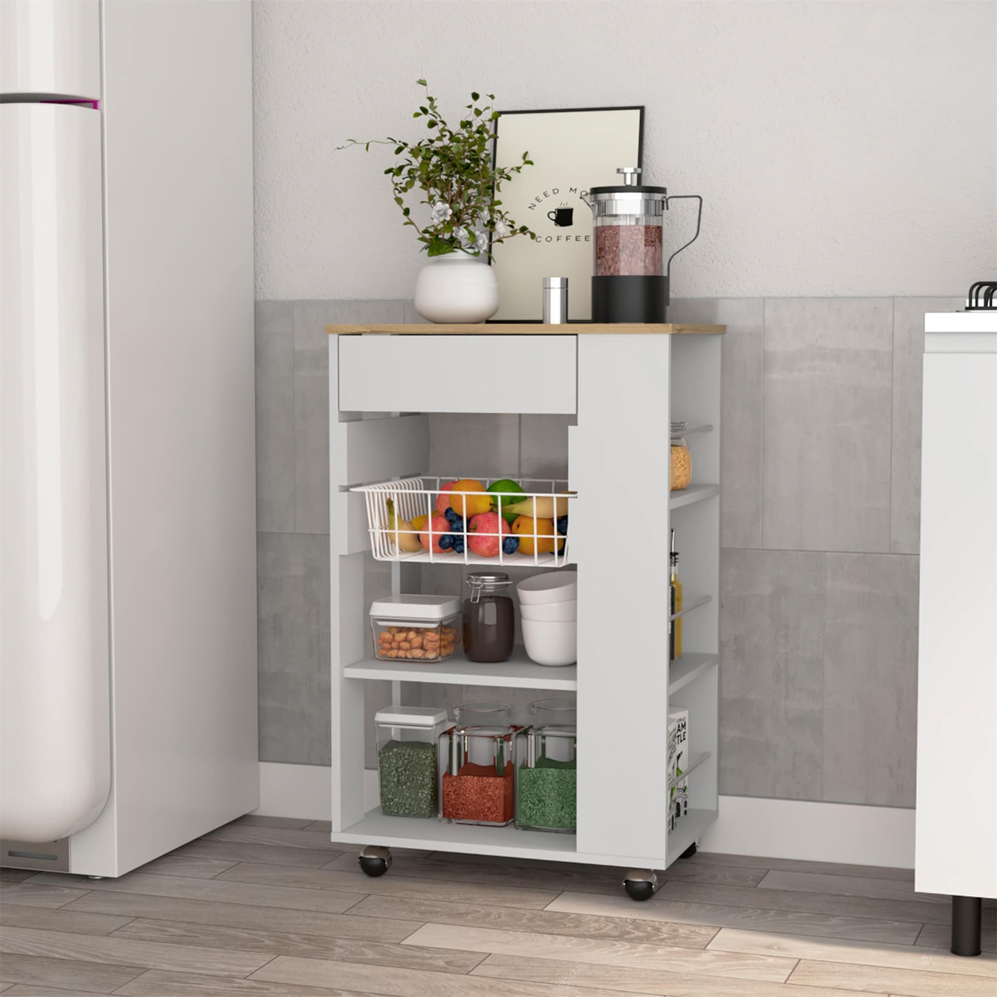 BABOOM BOM-B00099-OR White Composite Base with Composite Rolling Kitchen Cart ( 14.5-in x 22.4-in x 35.4-in )