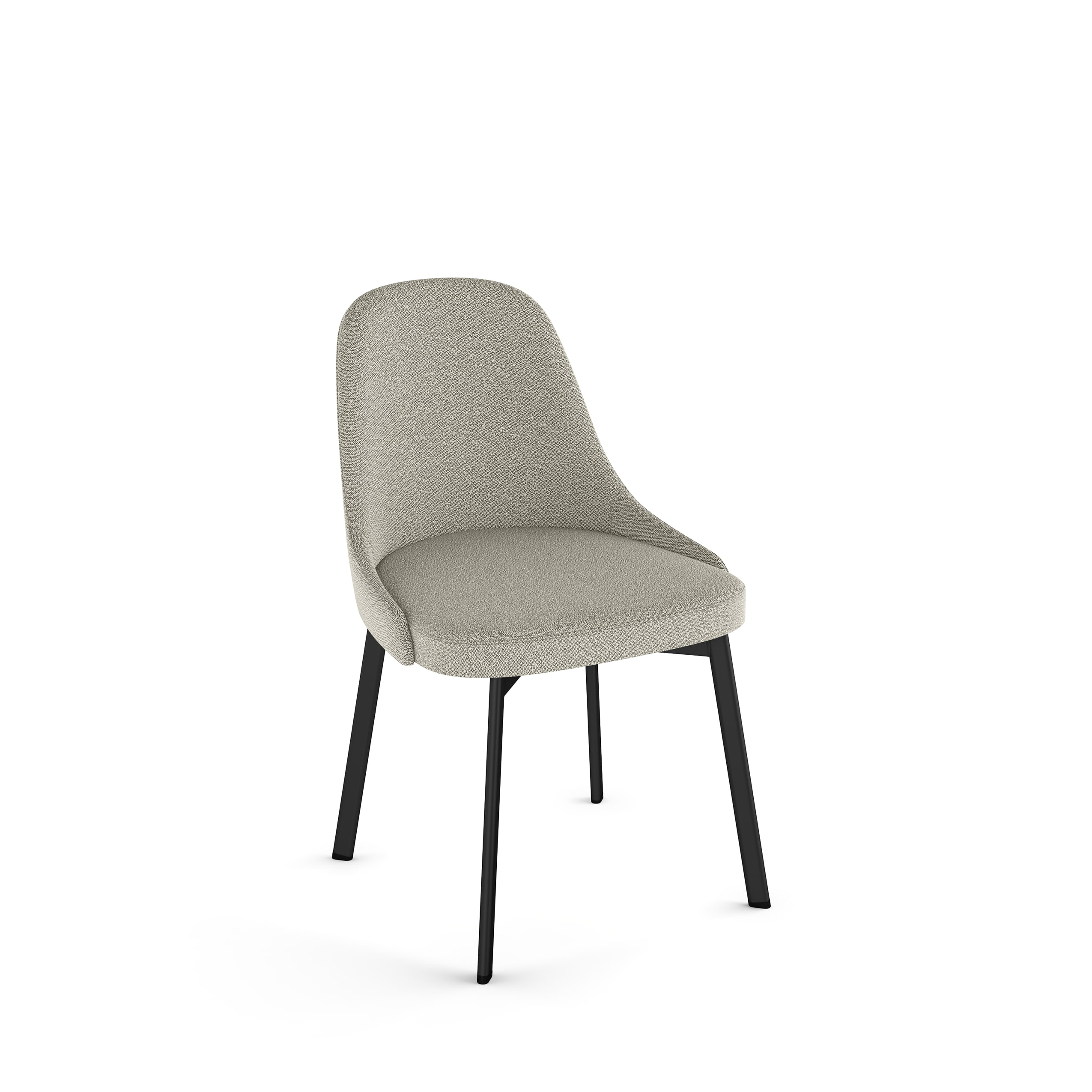 Light Beige Grey Bouclé Upholstered Side Chair with Black Metal Legs