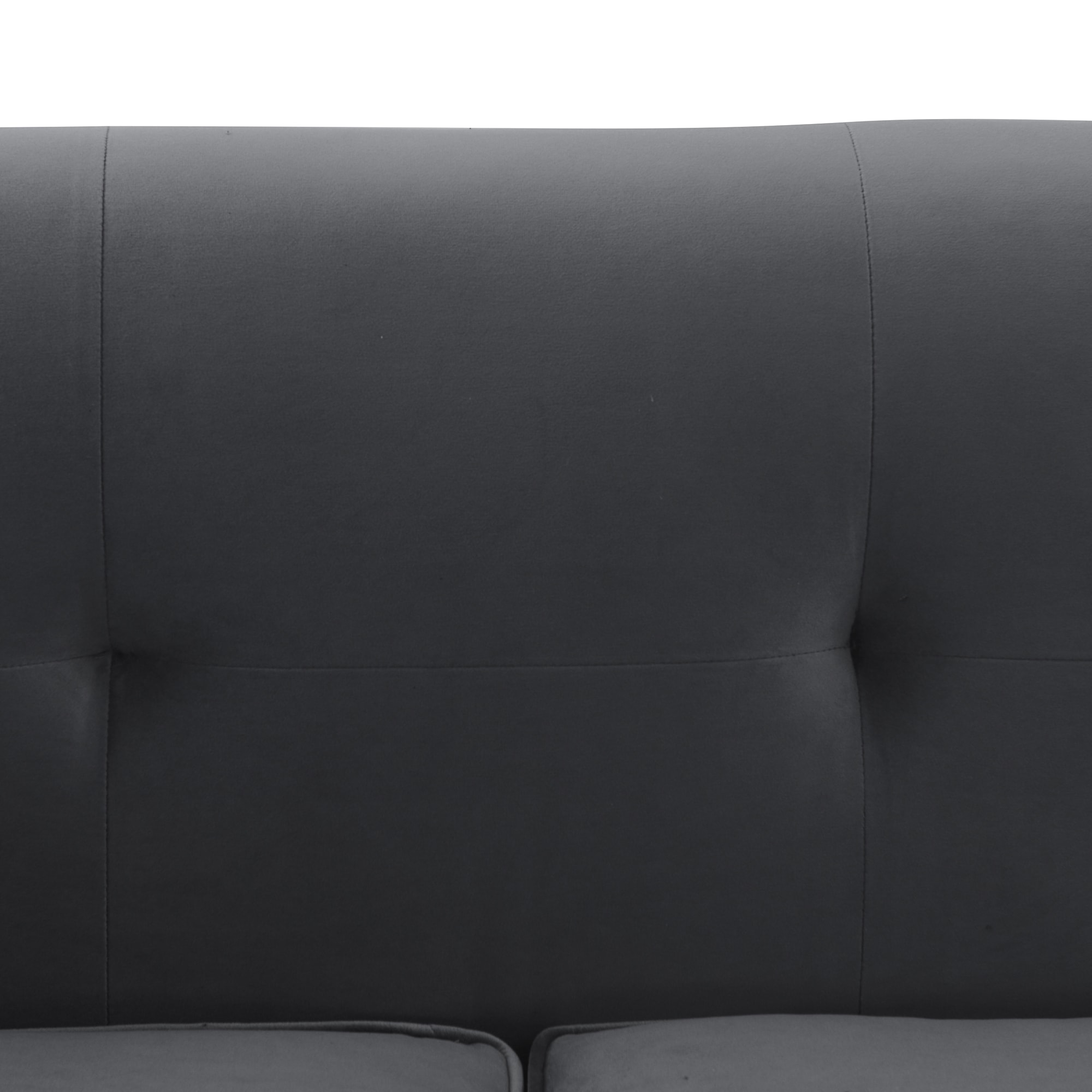 Elegant 90" Gray Leather Tufted Sofa with Wooden Accents
