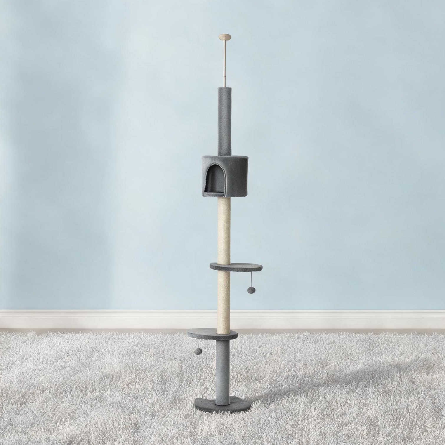 BBabe - Cat Litter Boxes combining Light Grey Particleboard and Sisal and 100 in with Adjustable ...