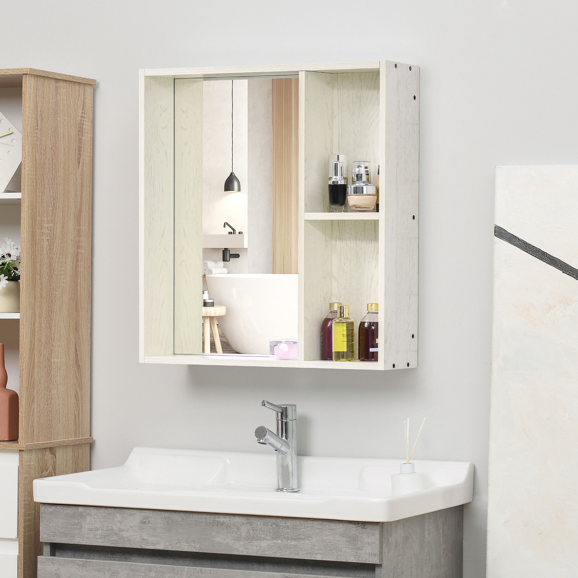 Forclover HBV-AO7926 24.75-Inches x 25.5-Inches Surface Mount White Mirrored Rectangle Medicine Cabinet