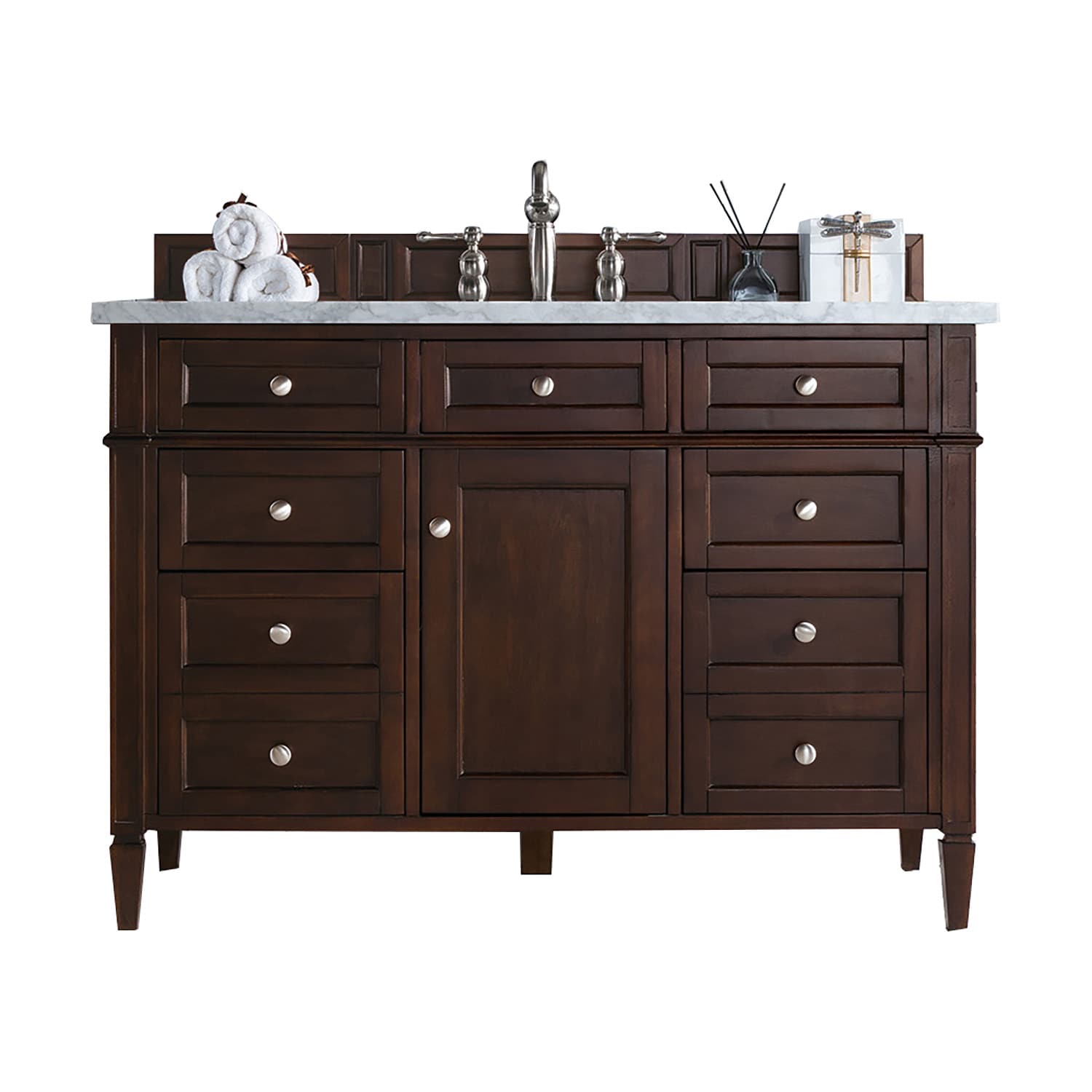 James Martin Vanities 650-V48-BNM-3EJP Brittany 48-in Burnished Mahogany Undermount Single sink Bathroom Vanity with Eternal Jasmine Pearl Quartz Top