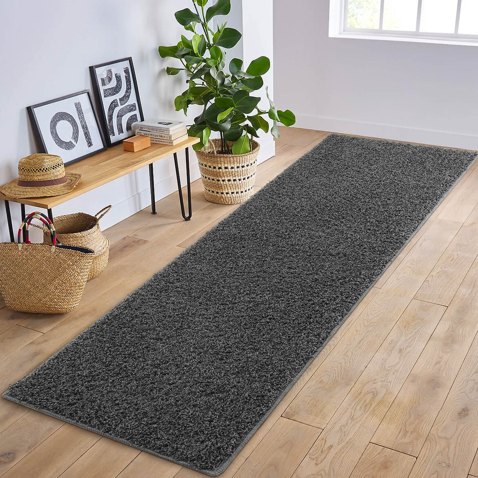 Garvee YXY-LO-PHO-0RQYGQU2 2 x 10 (ft) Loomed Polypropylene Dark Gray Rectangular Indoor Solid Mid-Century Modern Machine washable Runner rug